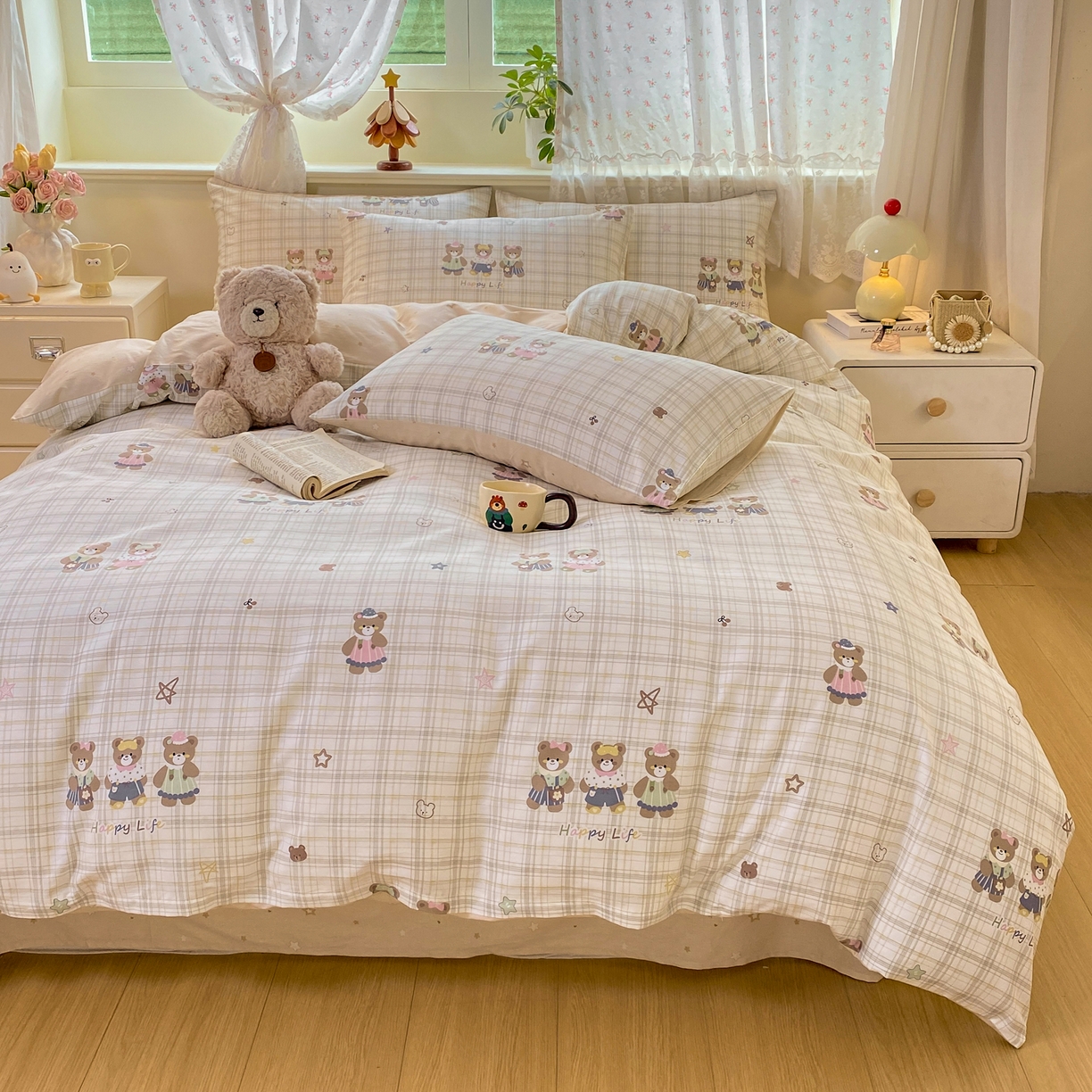 91家纺网 家纺一手货源 找家纺 红日子纺织品 2026新款12868全棉纯棉印花被套单被套被套单件（提供检测报告） 多乐熊