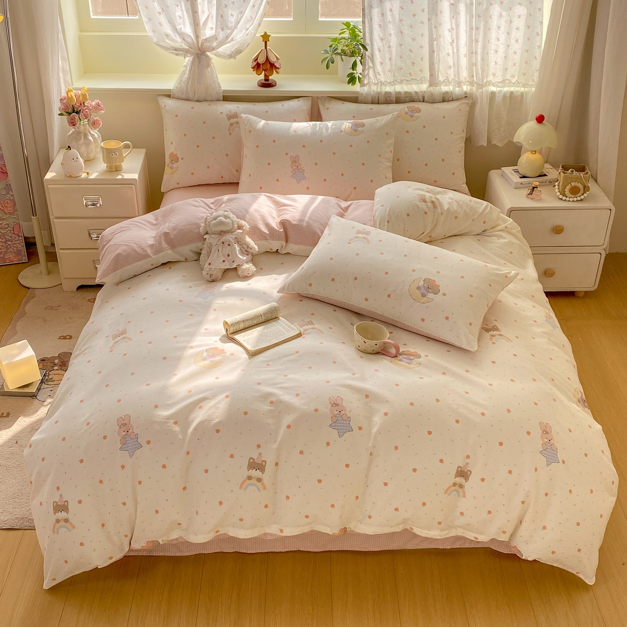 91家纺网 家纺一手货源 找家纺 红日子纺织品 2026新款12868全棉纯棉印花被套单被套被套单件（提供检测报告） 橘意甜宠