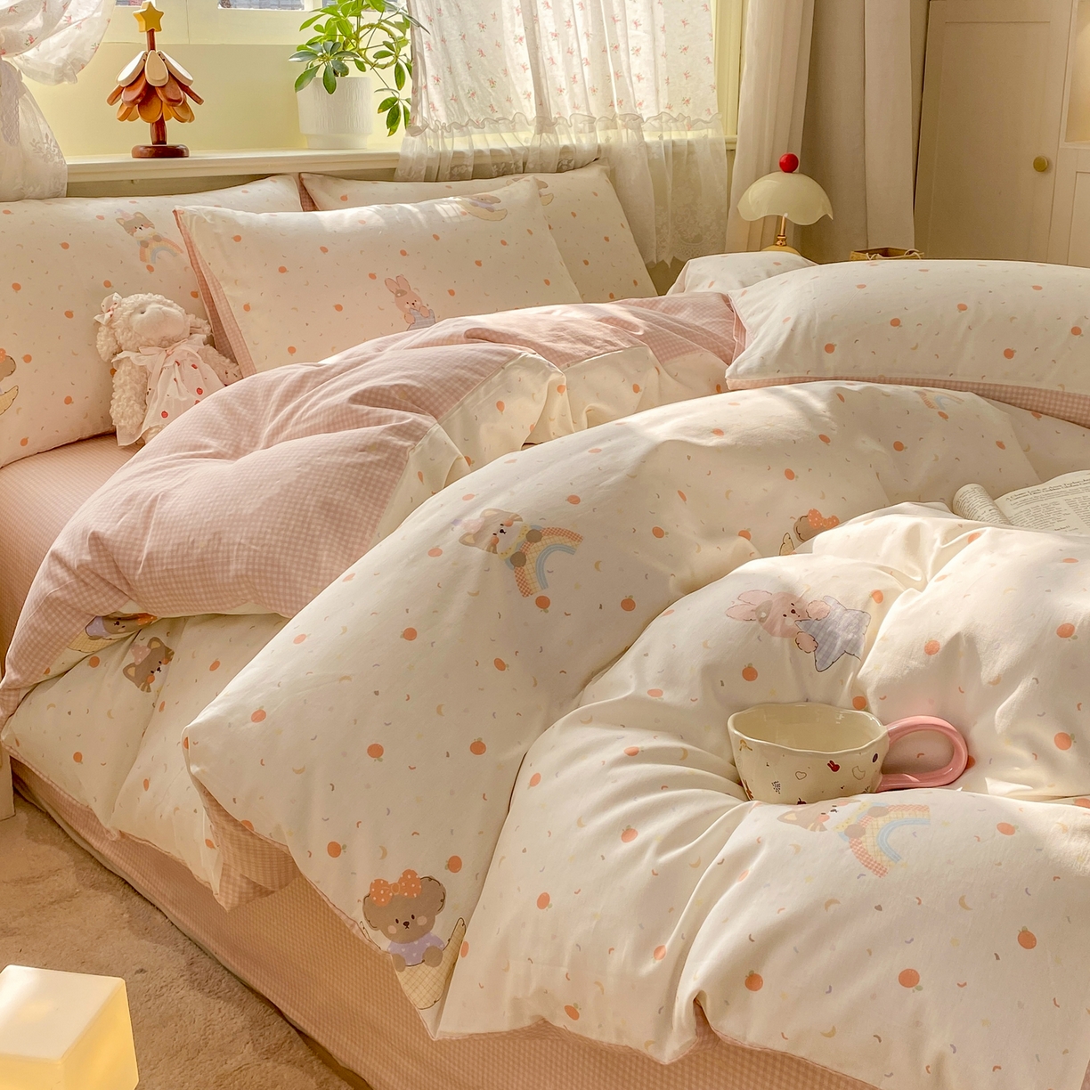 91家纺网 家纺一手货源 找家纺 红日子纺织品 2026新款12868全棉纯棉印花被套单被套被套单件（提供检测报告） 橘意甜宠