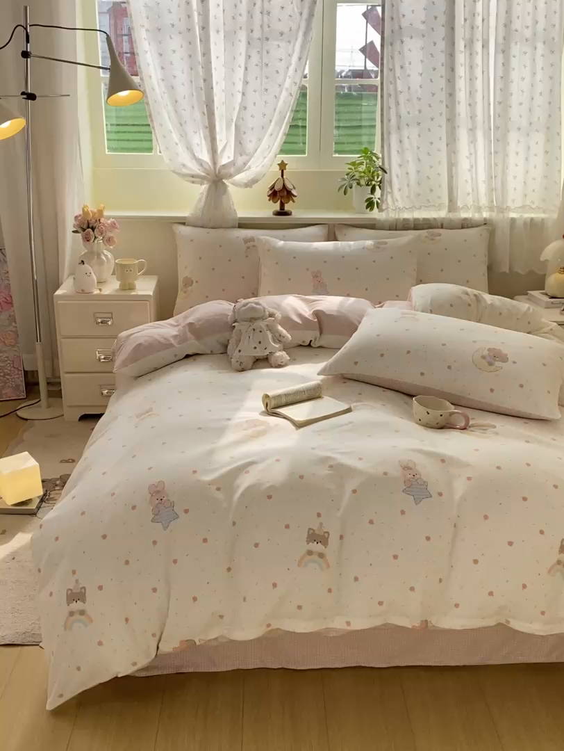 91家纺网 家纺一手货源 找家纺 红日子纺织品 2026新款12868全棉纯棉印花被套单被套被套单件（提供检测报告） 橘意甜宠