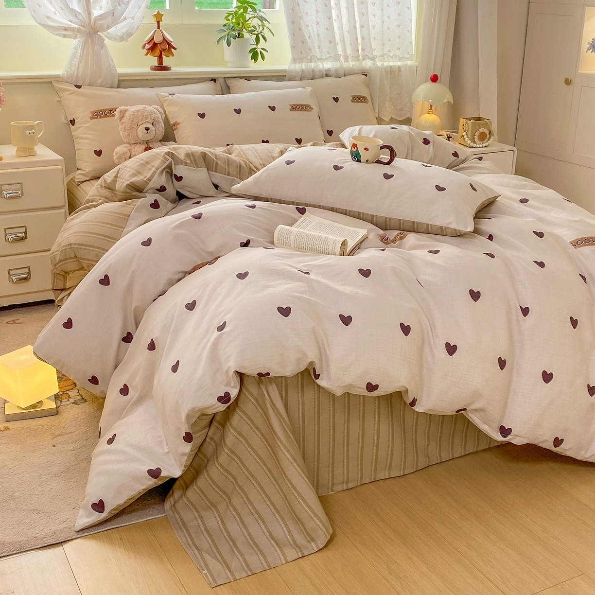 91家纺网 家纺一手货源 找家纺 红日子纺织品 2026新款12868全棉纯棉印花被套单被套被套单件（提供检测报告） 迷你爱心