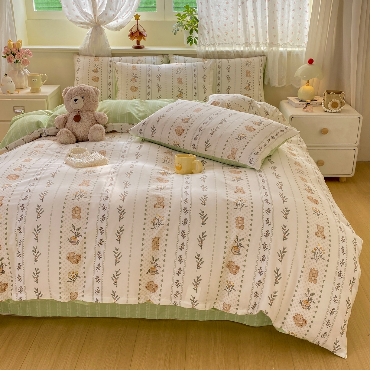 91家纺网 家纺一手货源 找家纺 红日子纺织品 2026新款12868全棉纯棉印花被套单被套被套单件（提供检测报告） 小熊慕斯