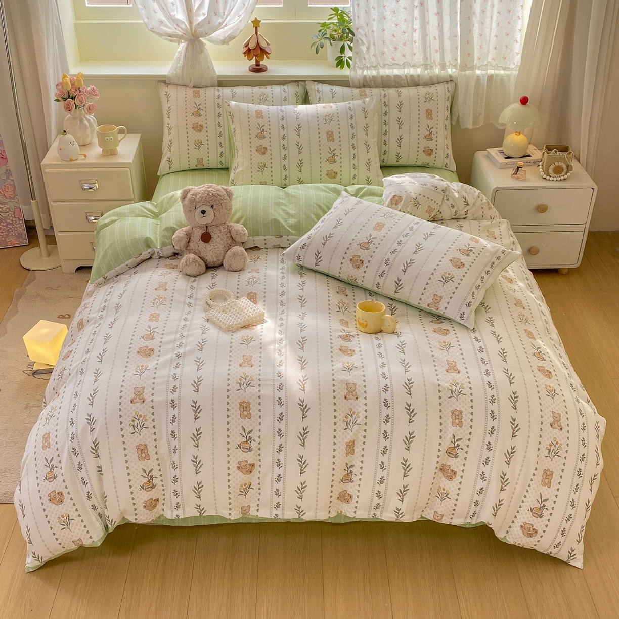 91家纺网 家纺一手货源 找家纺 红日子纺织品 2026新款12868全棉纯棉印花被套单被套被套单件（提供检测报告） 小熊慕斯