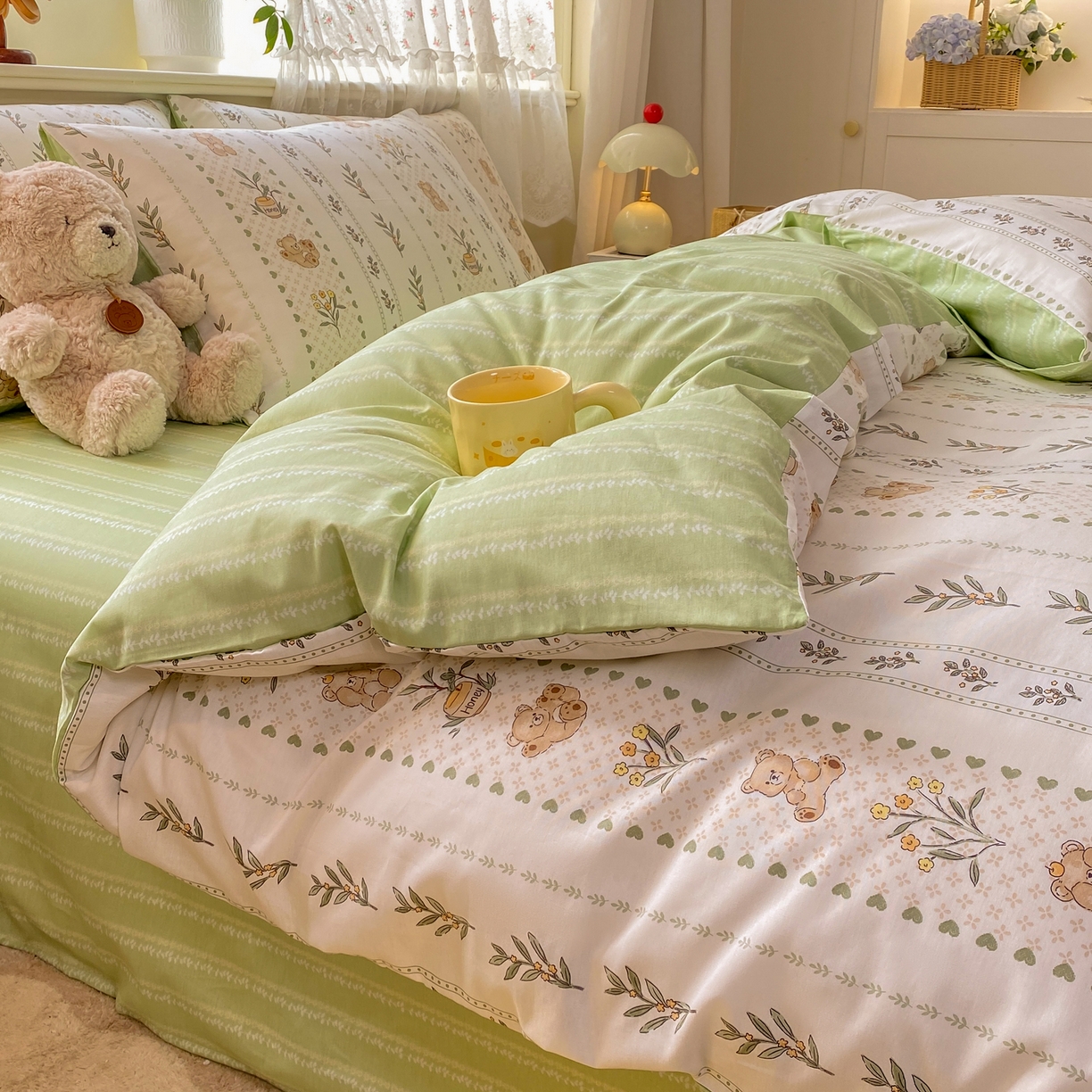 91家纺网 家纺一手货源 找家纺 红日子纺织品 2026新款12868全棉纯棉印花被套单被套被套单件（提供检测报告） 小熊慕斯