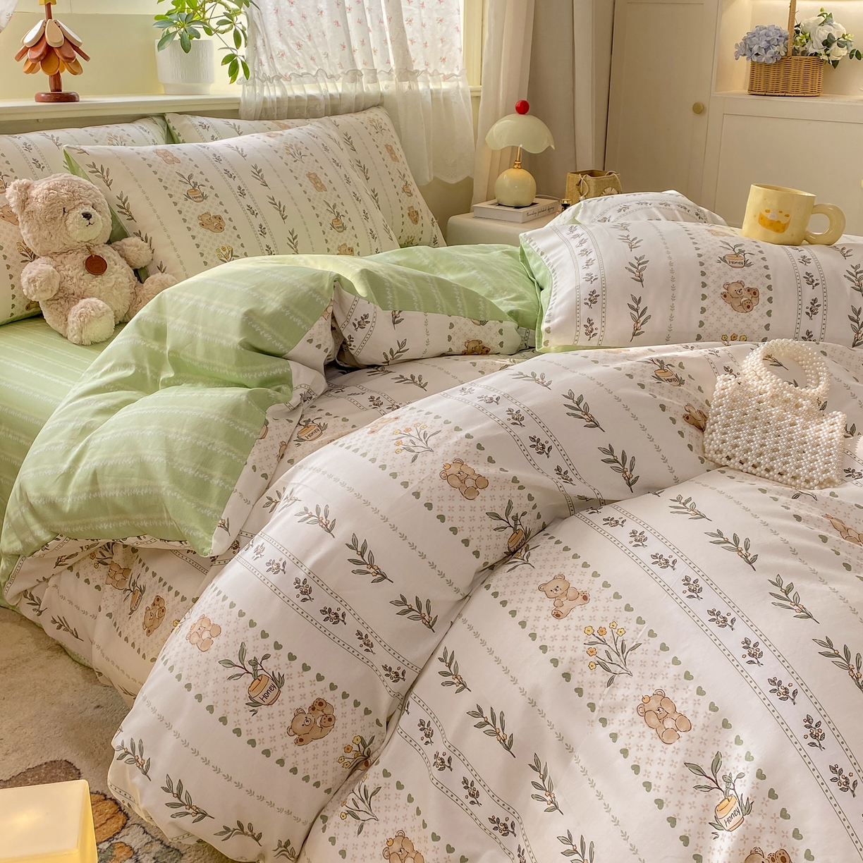 91家纺网 家纺一手货源 找家纺 红日子纺织品 2026新款12868全棉纯棉印花被套单被套被套单件（提供检测报告） 小熊慕斯