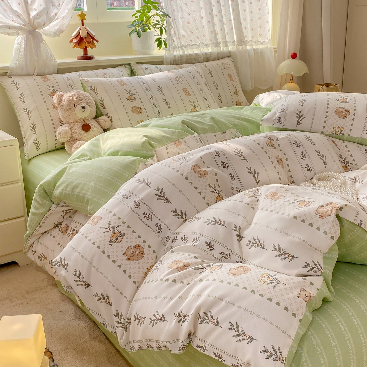 91家纺网 家纺一手货源 找家纺 红日子纺织品 2026新款12868全棉纯棉印花被套单被套被套单件（提供检测报告） 小熊慕斯