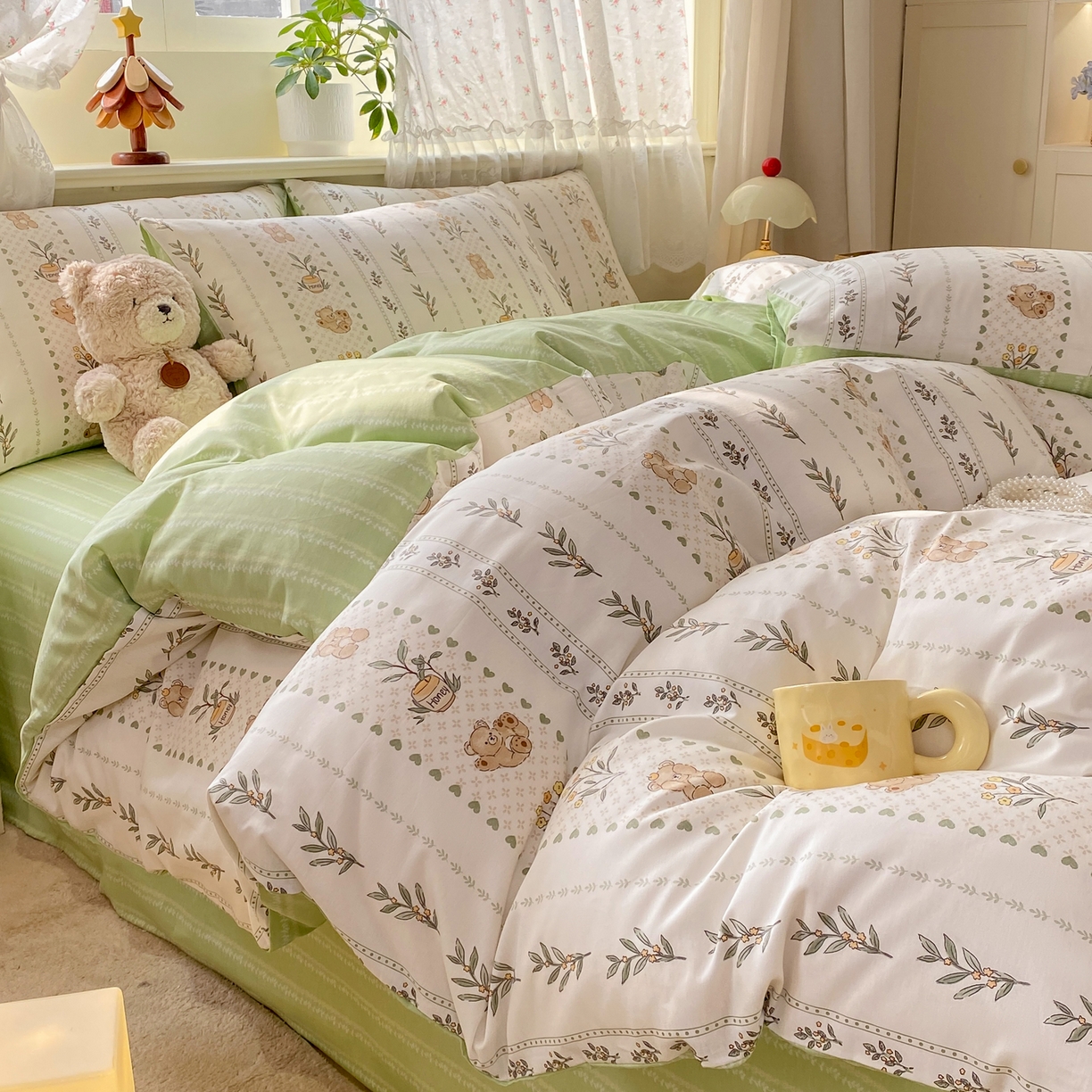 91家纺网 家纺一手货源 找家纺 红日子纺织品 2026新款12868全棉纯棉印花被套单被套被套单件（提供检测报告） 小熊慕斯