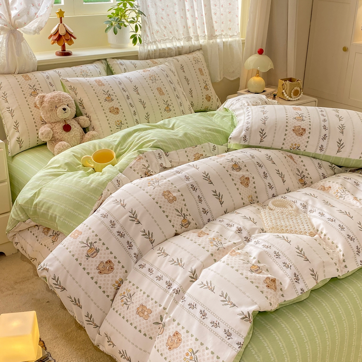 91家纺网 家纺一手货源 找家纺 红日子纺织品 2026新款12868全棉纯棉印花被套单被套被套单件（提供检测报告） 小熊慕斯