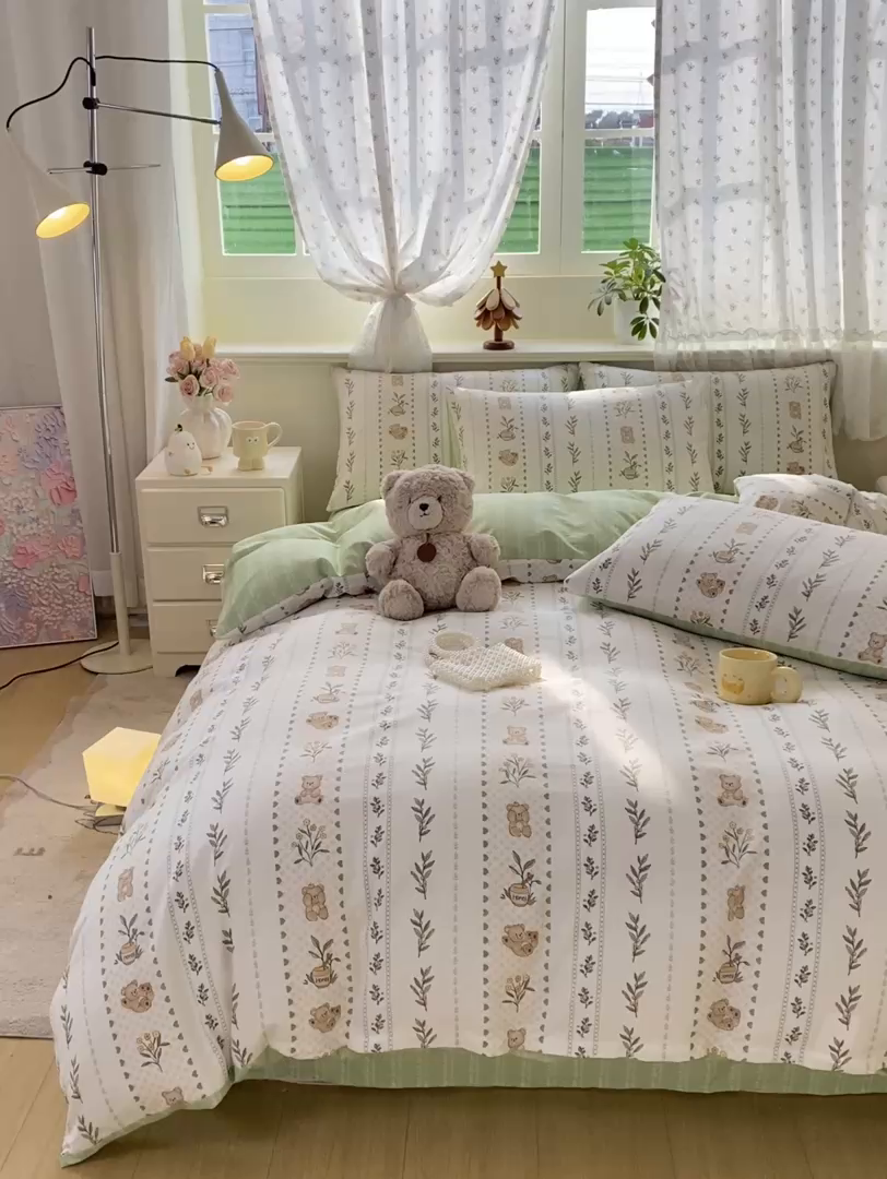 91家纺网 家纺一手货源 找家纺 红日子纺织品 2026新款12868全棉纯棉印花被套单被套被套单件（提供检测报告） 小熊慕斯