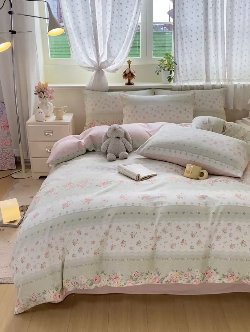91家纺网 家纺一手货源 找家纺 红日子纺织品 2026新款12868全棉纯棉印花被套单被套被套单件（提供检测报告） 云边花漾