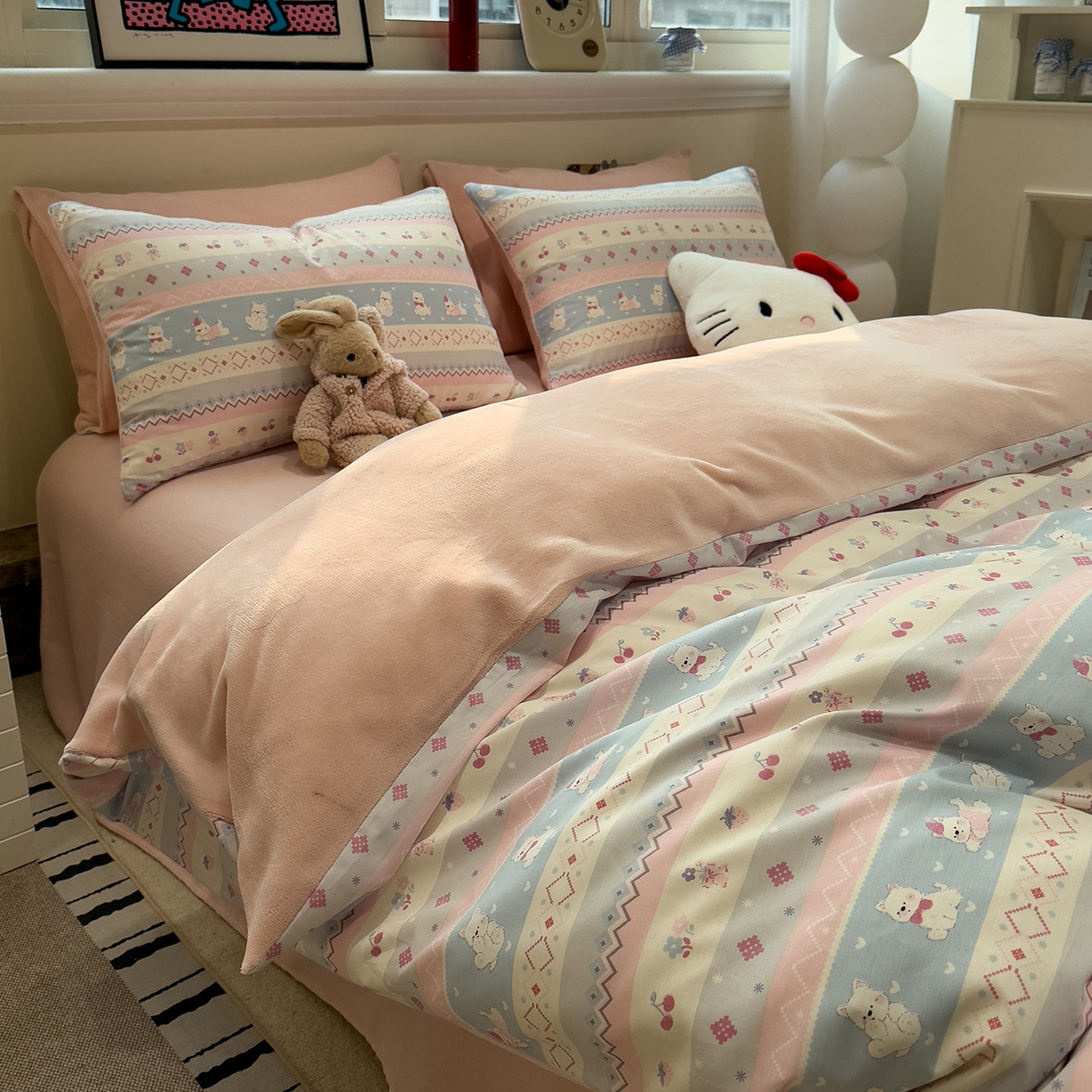 91家纺网 家纺一手货源 找家纺 呗旺鹿 2025新款A版全棉B版牛奶绒四件套 小狗笔记