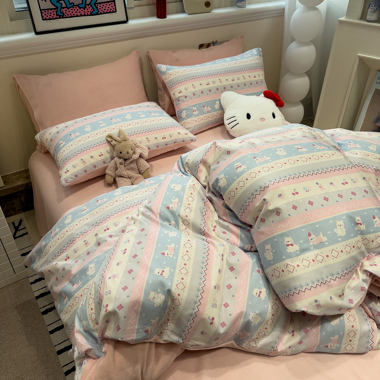 91家纺网 家纺一手货源 找家纺 呗旺鹿 2025新款A版全棉B版牛奶绒四件套 小狗笔记