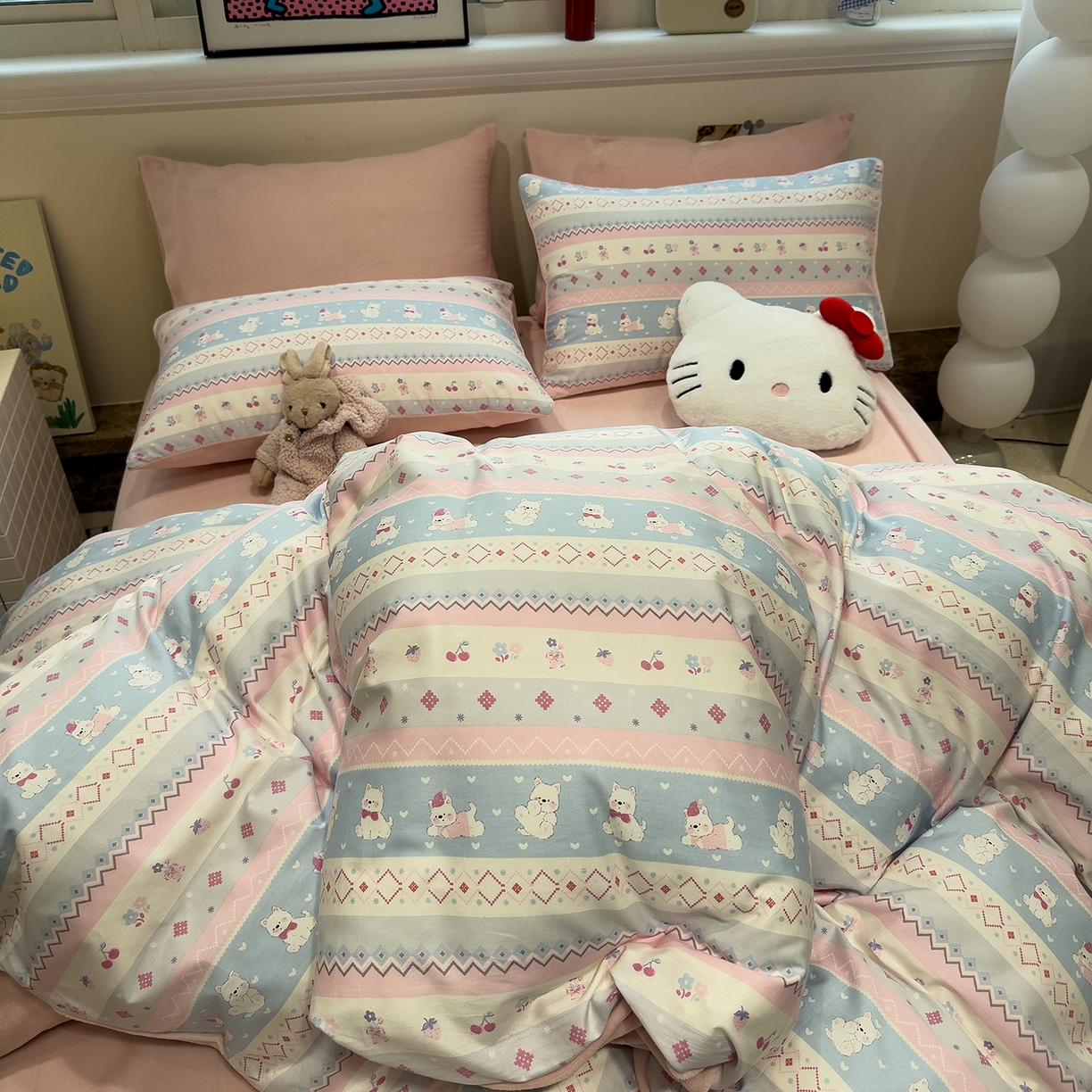 91家纺网 家纺一手货源 找家纺 呗旺鹿 2025新款A版全棉B版牛奶绒四件套 小狗笔记