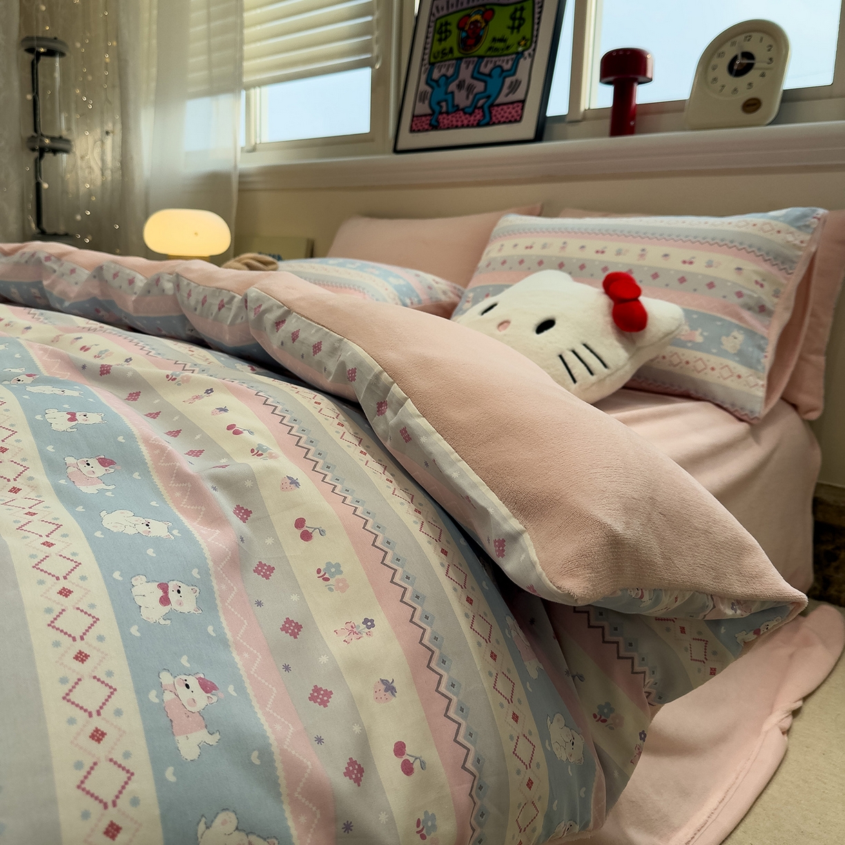 91家纺网 家纺一手货源 找家纺 呗旺鹿 2025新款A版全棉B版牛奶绒四件套 小狗笔记