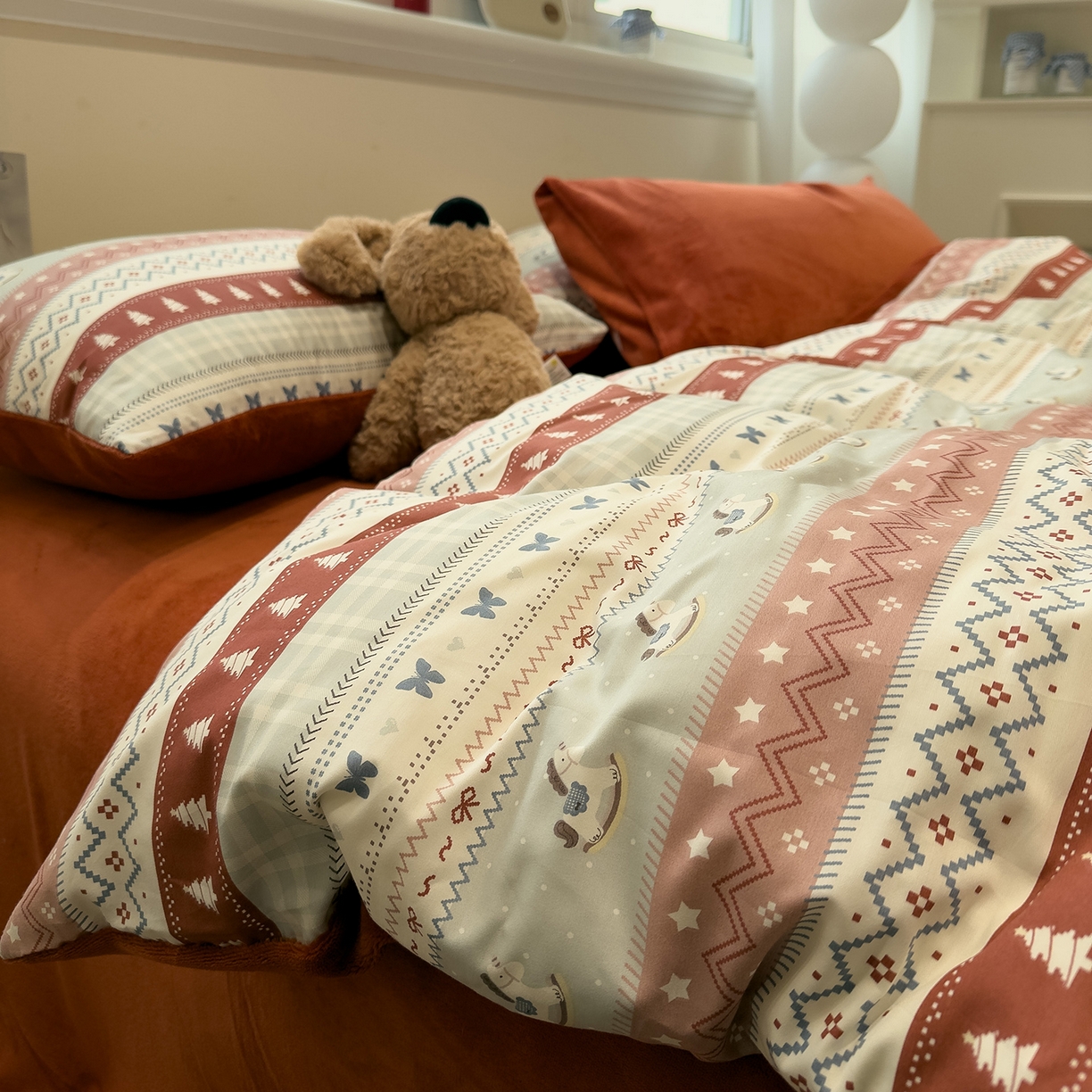 呗旺鹿 2025新款A版全棉B版牛奶绒四件套 冰岛小马