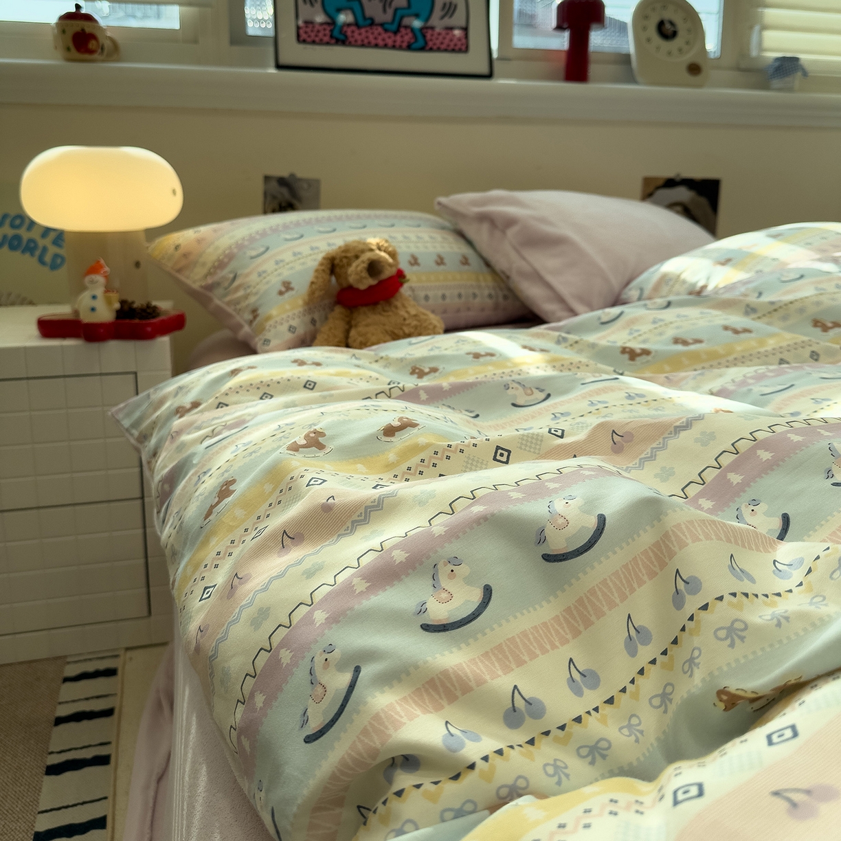 91家纺网 家纺一手货源 找家纺 呗旺鹿 2025新款A版全棉B版牛奶绒四件套 糖果小马