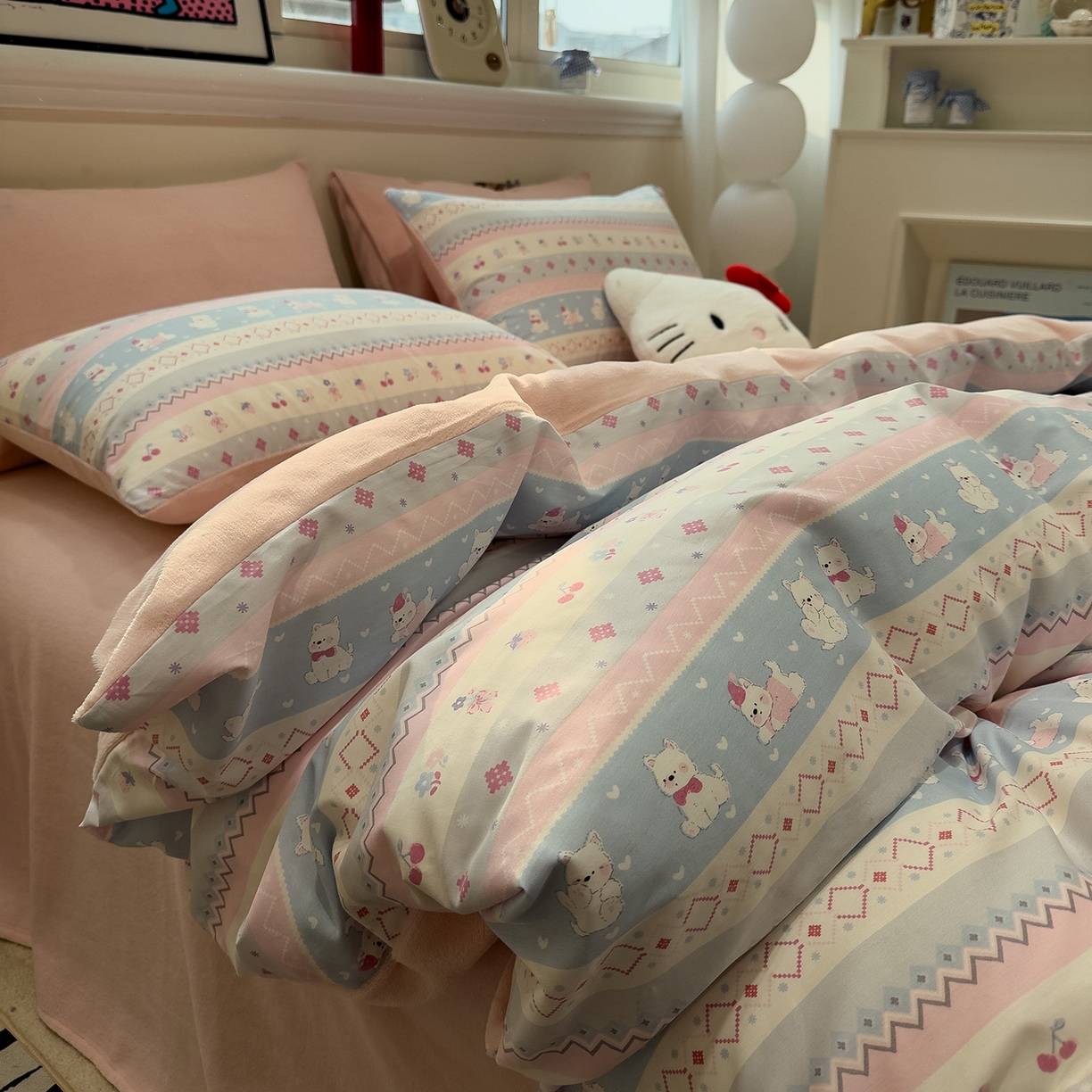 91家纺网 家纺一手货源 找家纺 呗旺鹿 2025新款A版全棉B版牛奶绒四件套 小狗笔记