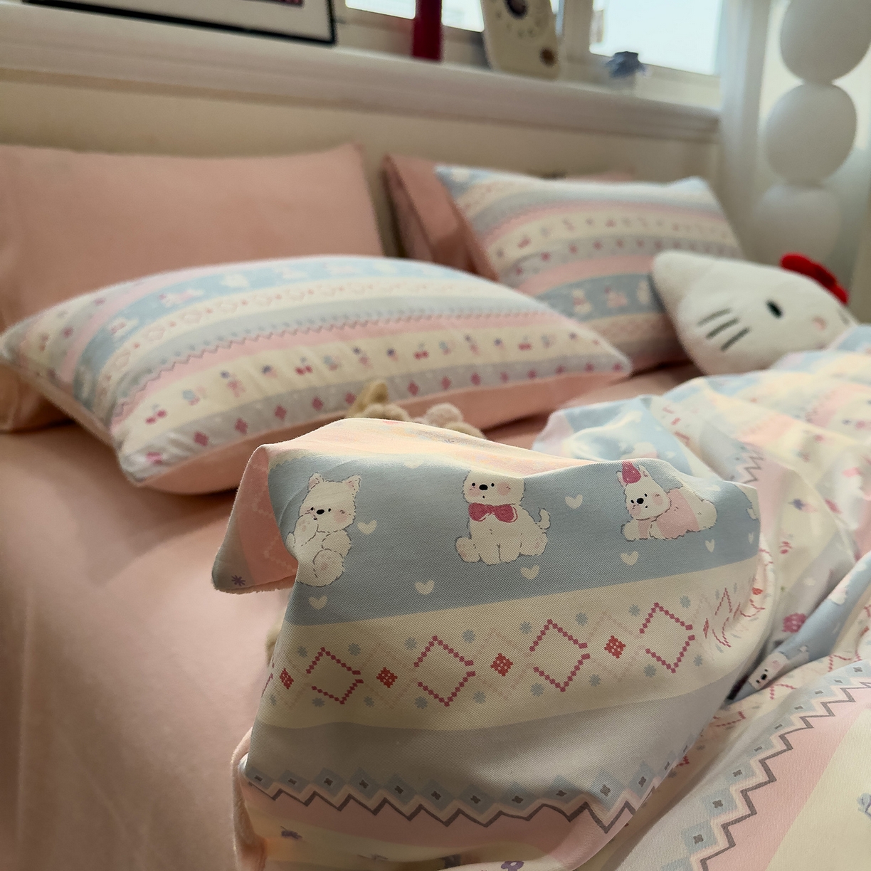 91家纺网 家纺一手货源 找家纺 呗旺鹿 2025新款A版全棉B版牛奶绒四件套 小狗笔记