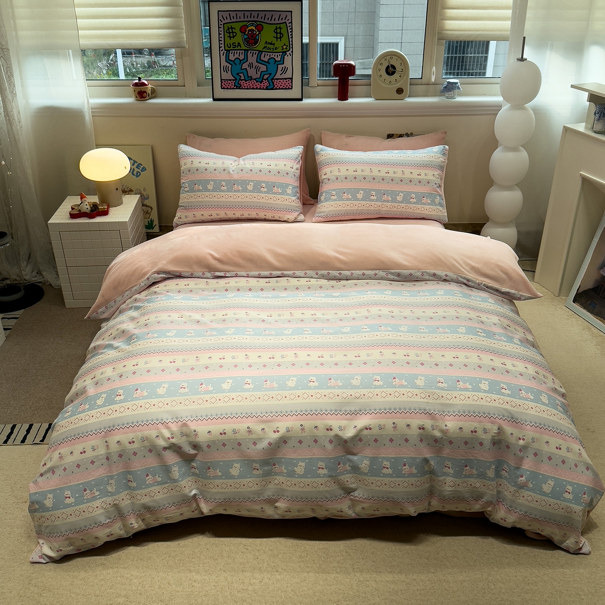 91家纺网 家纺一手货源 找家纺 呗旺鹿 2025新款A版全棉B版牛奶绒四件套 小狗笔记