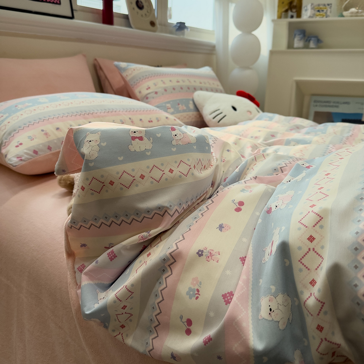 91家纺网 家纺一手货源 找家纺 呗旺鹿 2025新款A版全棉B版牛奶绒四件套 小狗笔记