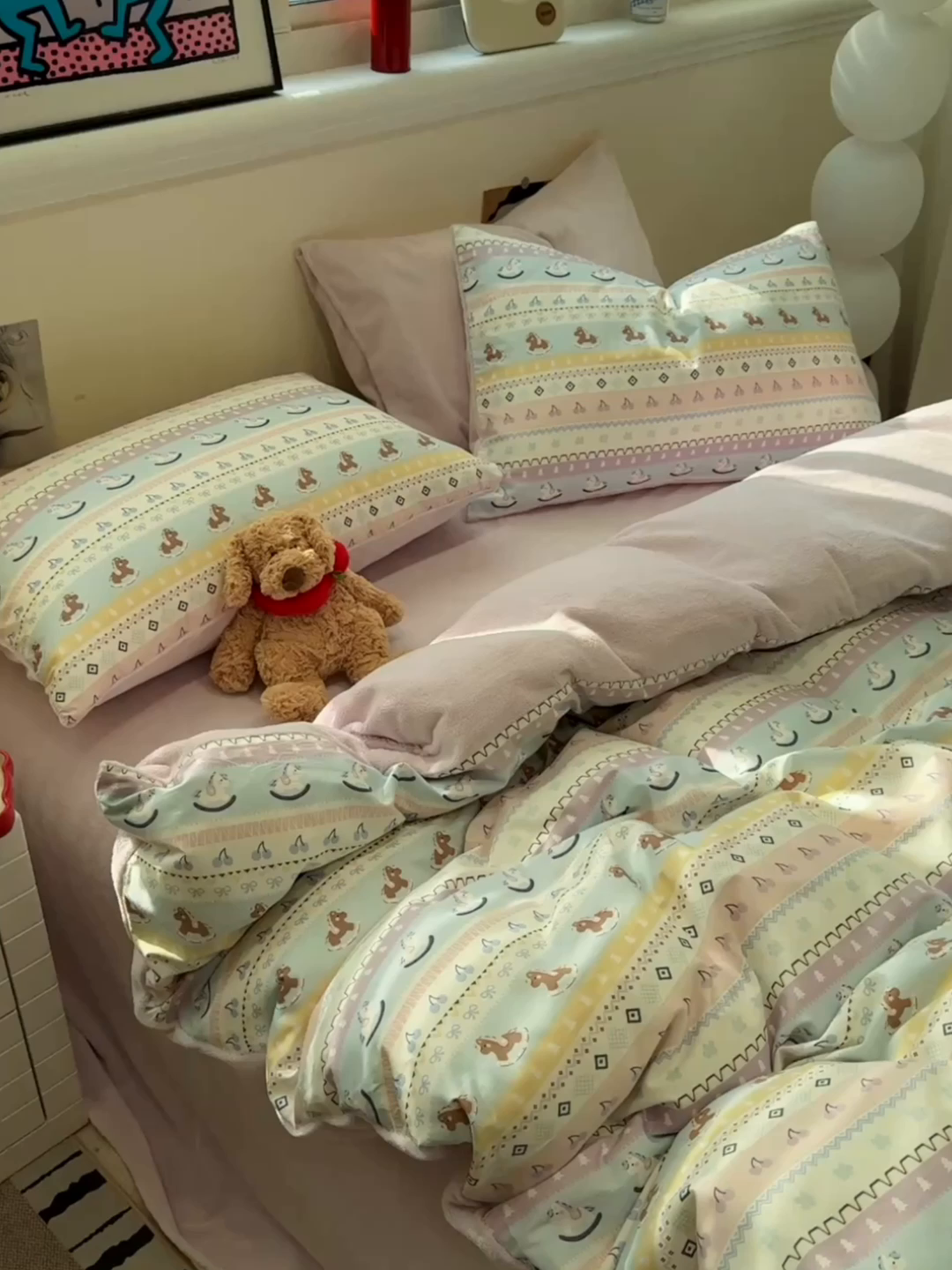 91家纺网 家纺一手货源 找家纺 呗旺鹿 2025新款A版全棉B版牛奶绒四件套 糖果小马