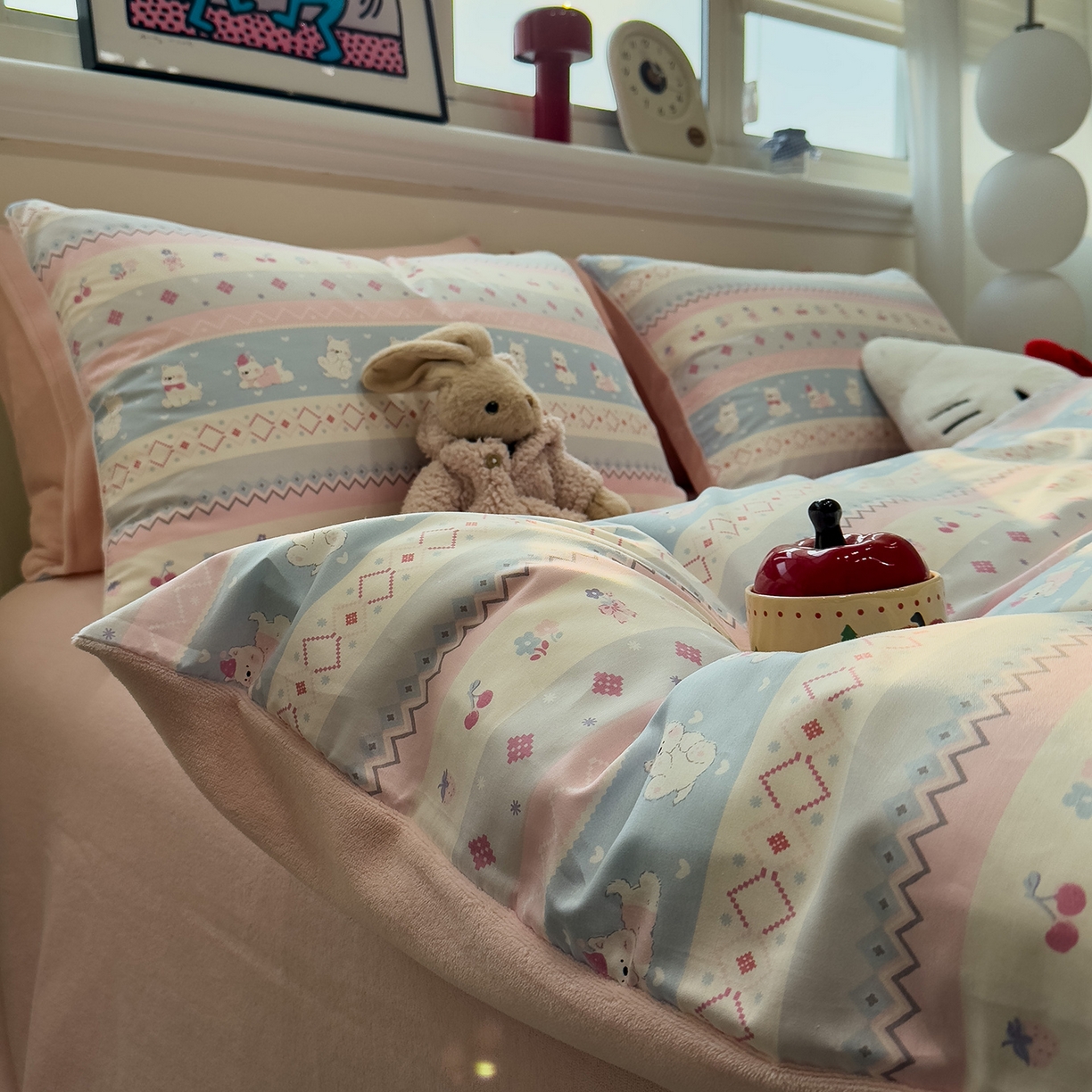 91家纺网 家纺一手货源 找家纺 呗旺鹿 2025新款A版全棉B版牛奶绒四件套 小狗笔记