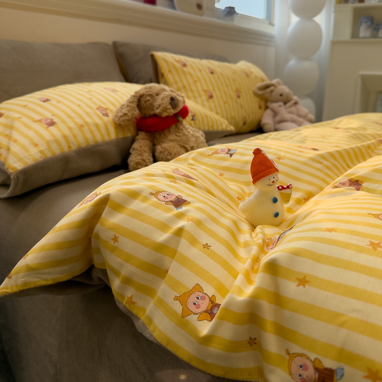 91家纺网 家纺一手货源 找家纺 呗旺鹿 2025新款A版全棉B版牛奶绒四件套 萌星