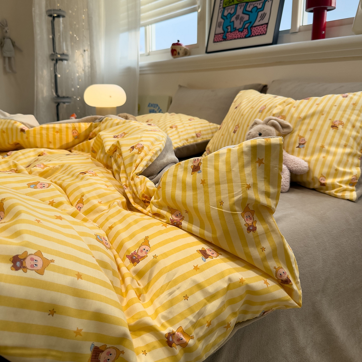 91家纺网 家纺一手货源 找家纺 呗旺鹿 2025新款A版全棉B版牛奶绒四件套 萌星