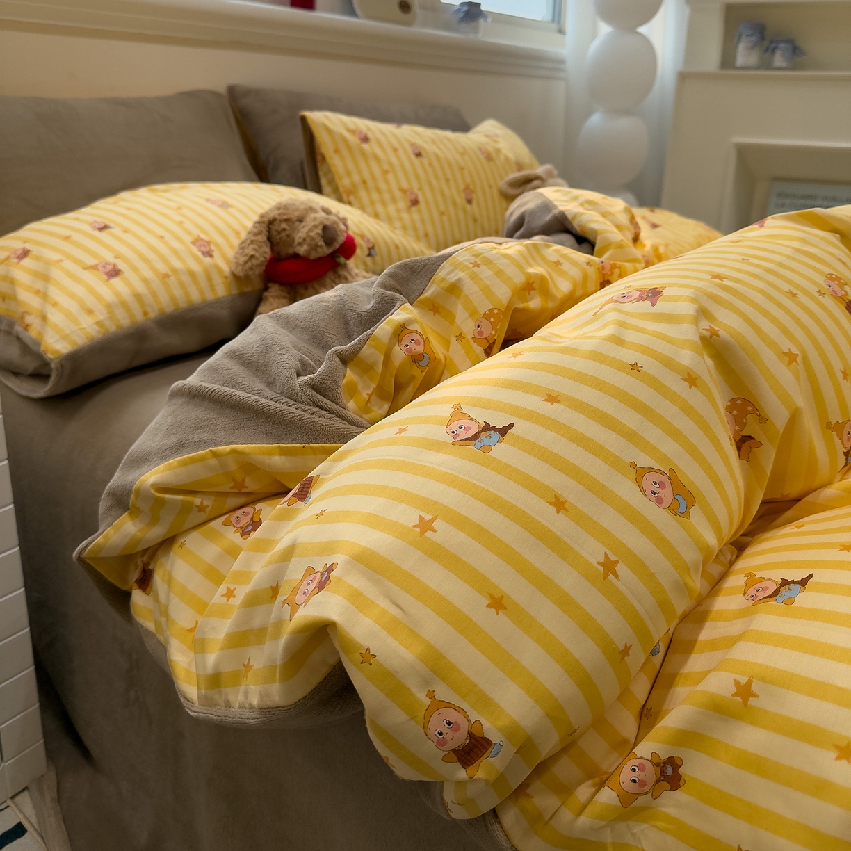 91家纺网 家纺一手货源 找家纺 呗旺鹿 2025新款A版全棉B版牛奶绒四件套 萌星