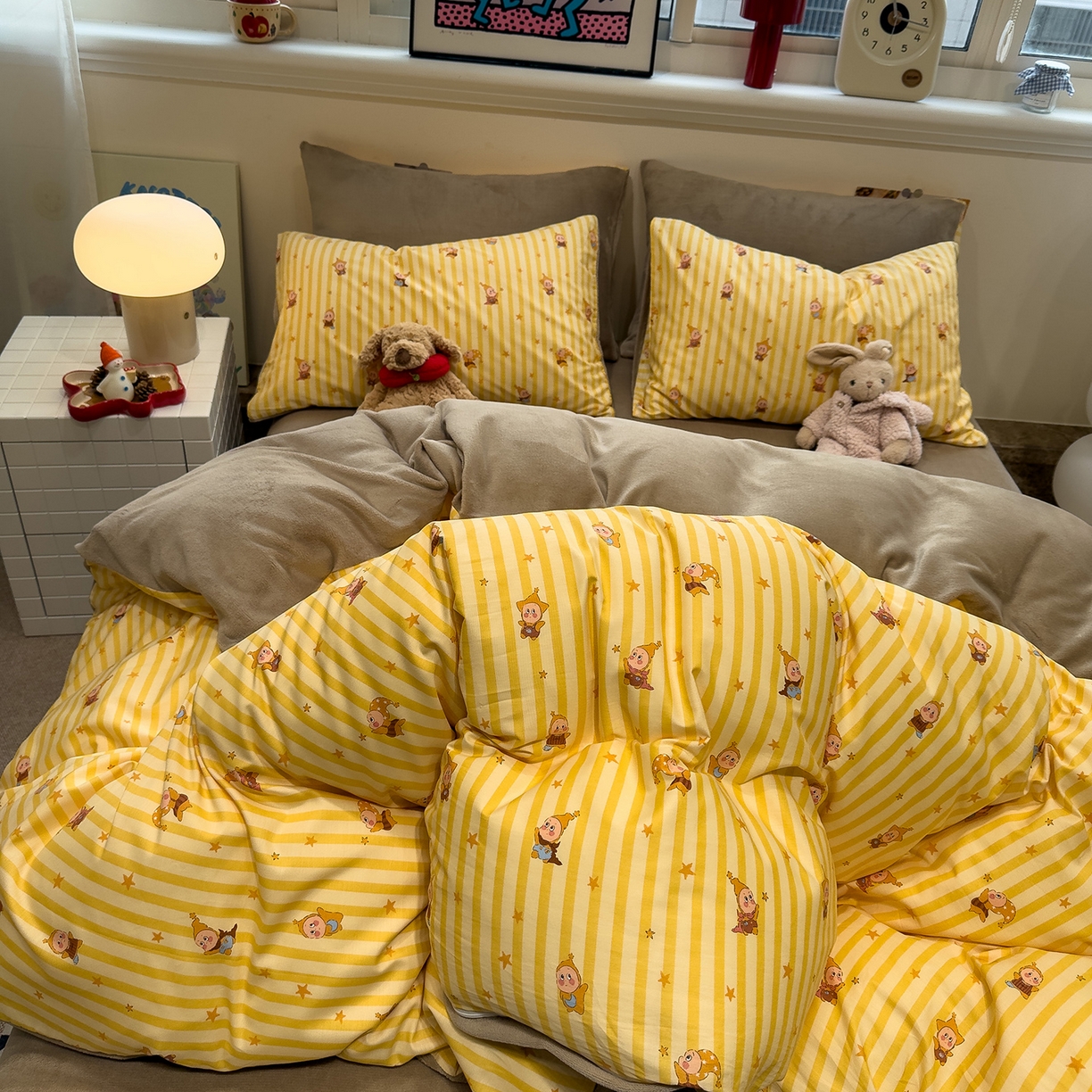 91家纺网 家纺一手货源 找家纺 呗旺鹿 2025新款A版全棉B版牛奶绒四件套 萌星