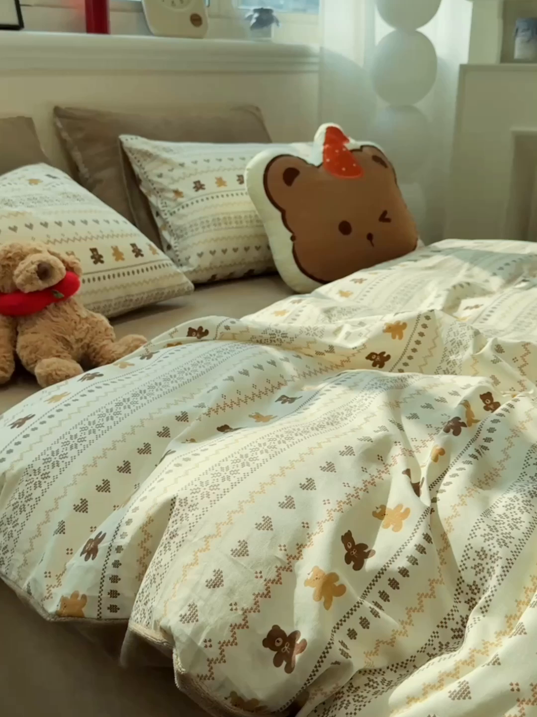 91家纺网 家纺一手货源 找家纺 呗旺鹿 2025新款A版全棉B版牛奶绒四件套 费尔岛小熊