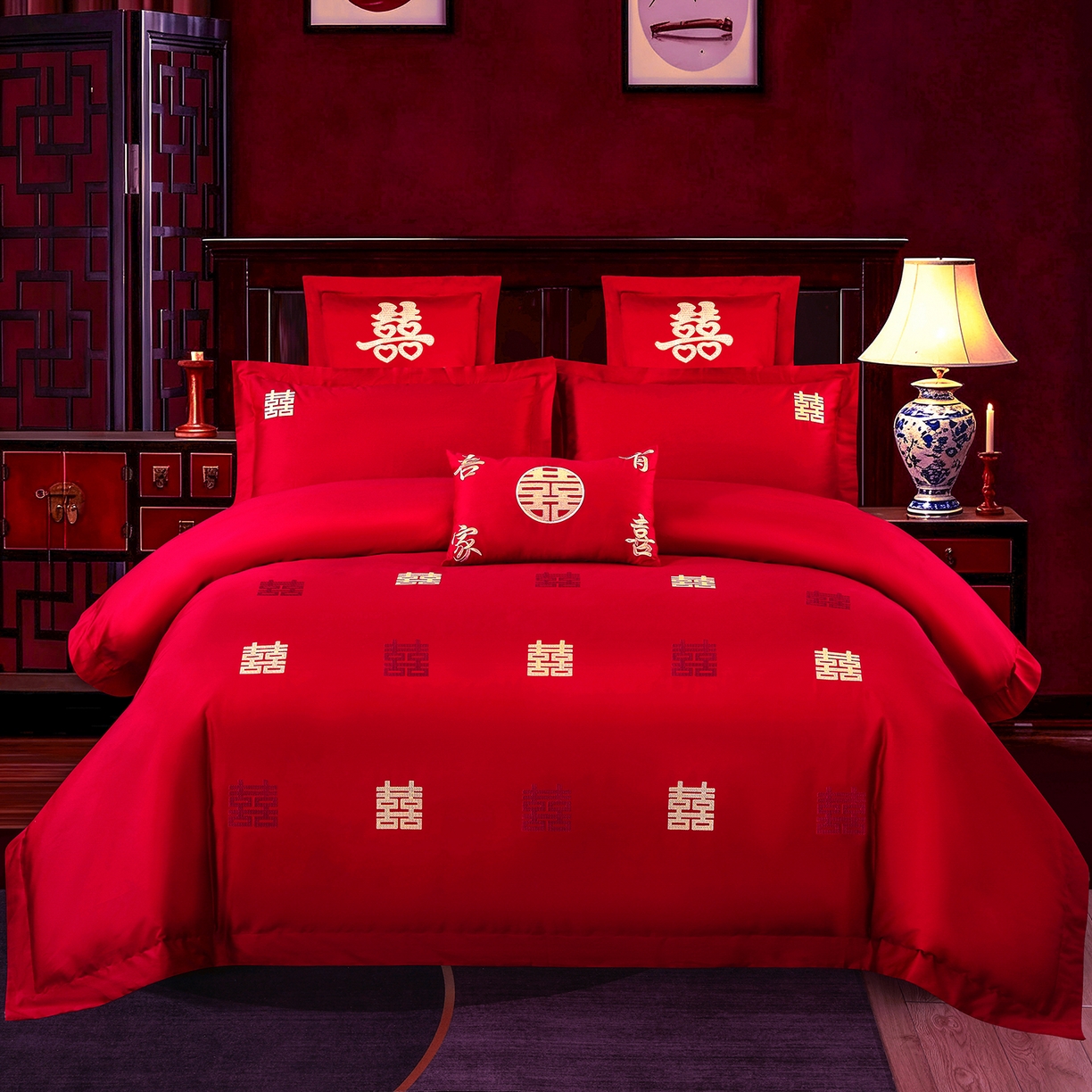 91家纺网 家纺一手货源 找家纺 （总）浩情国际婚庆供货中心 2026新款100%全棉长绒棉纯棉婚庆四件套结婚刺绣六件套多件套长期供货