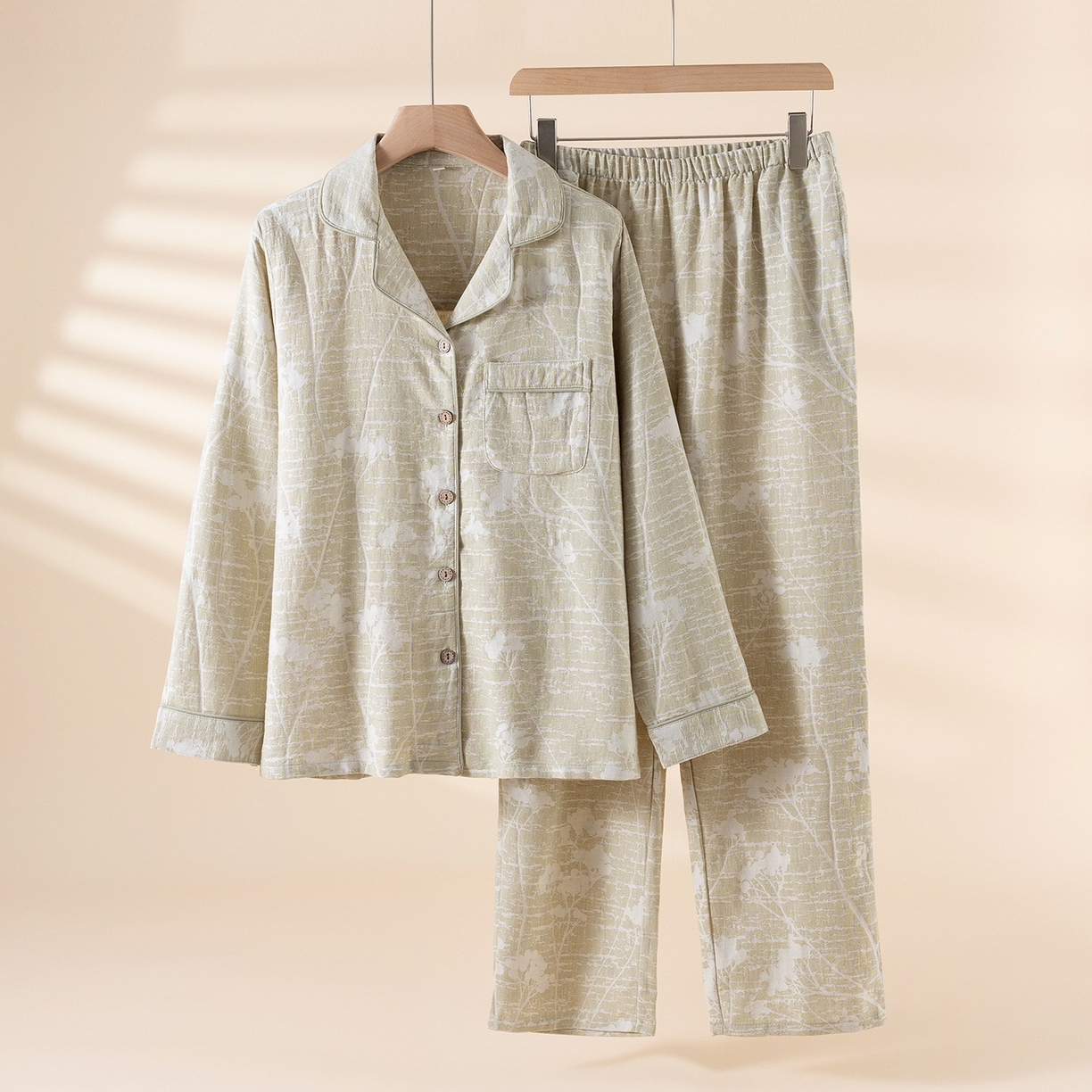 91家纺网 家纺一手货源 找家纺 （总）洛兰沙家居馆 2025新款棉麻色织睡衣情侣款家居服春秋冬款开衫翻领睡衣套装可外穿家居服