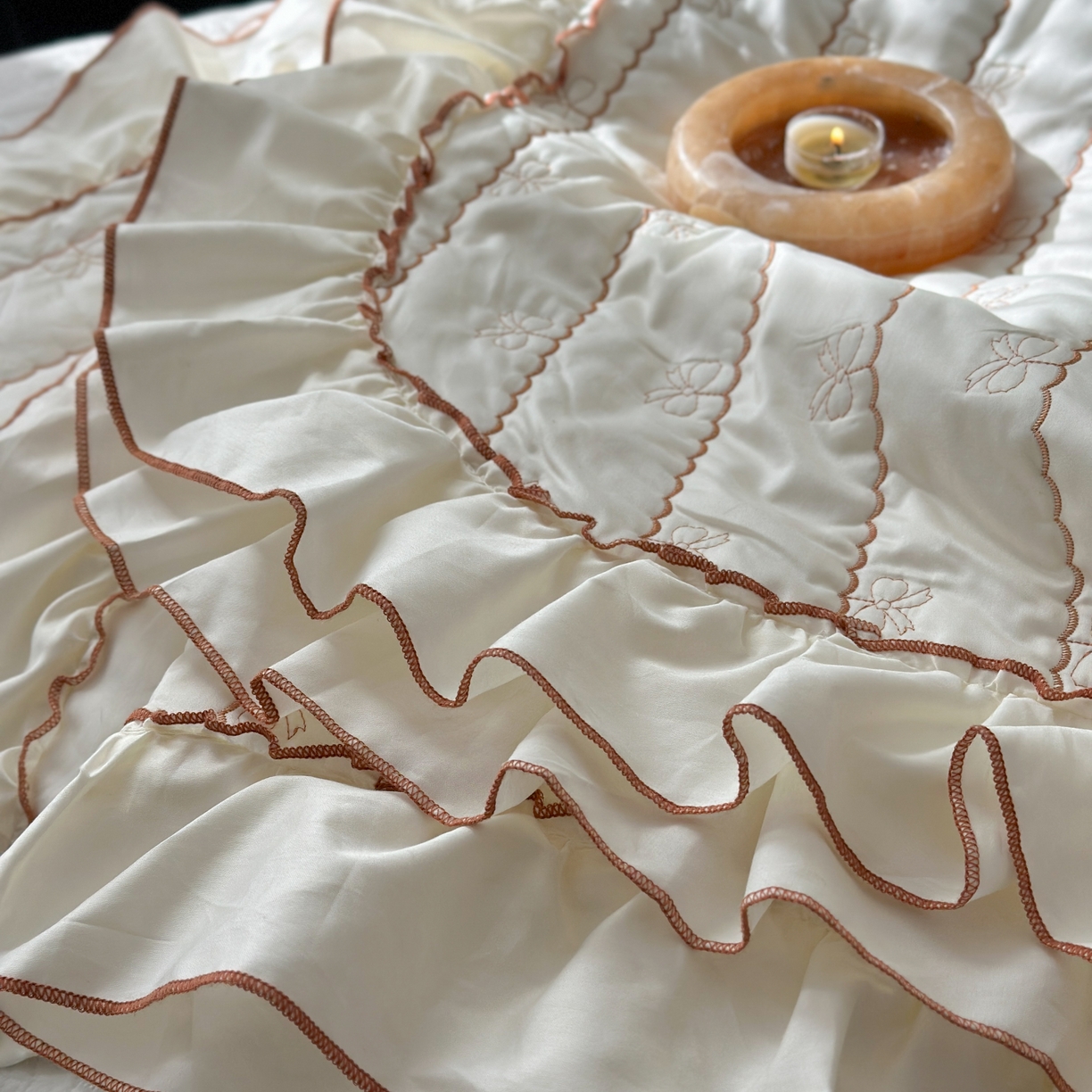 91家纺网 家纺一手货源 找家纺 （总）琳可家居 2026新款60S长绒棉花边床盖A类双面全棉高温水洗-蝶恋系列