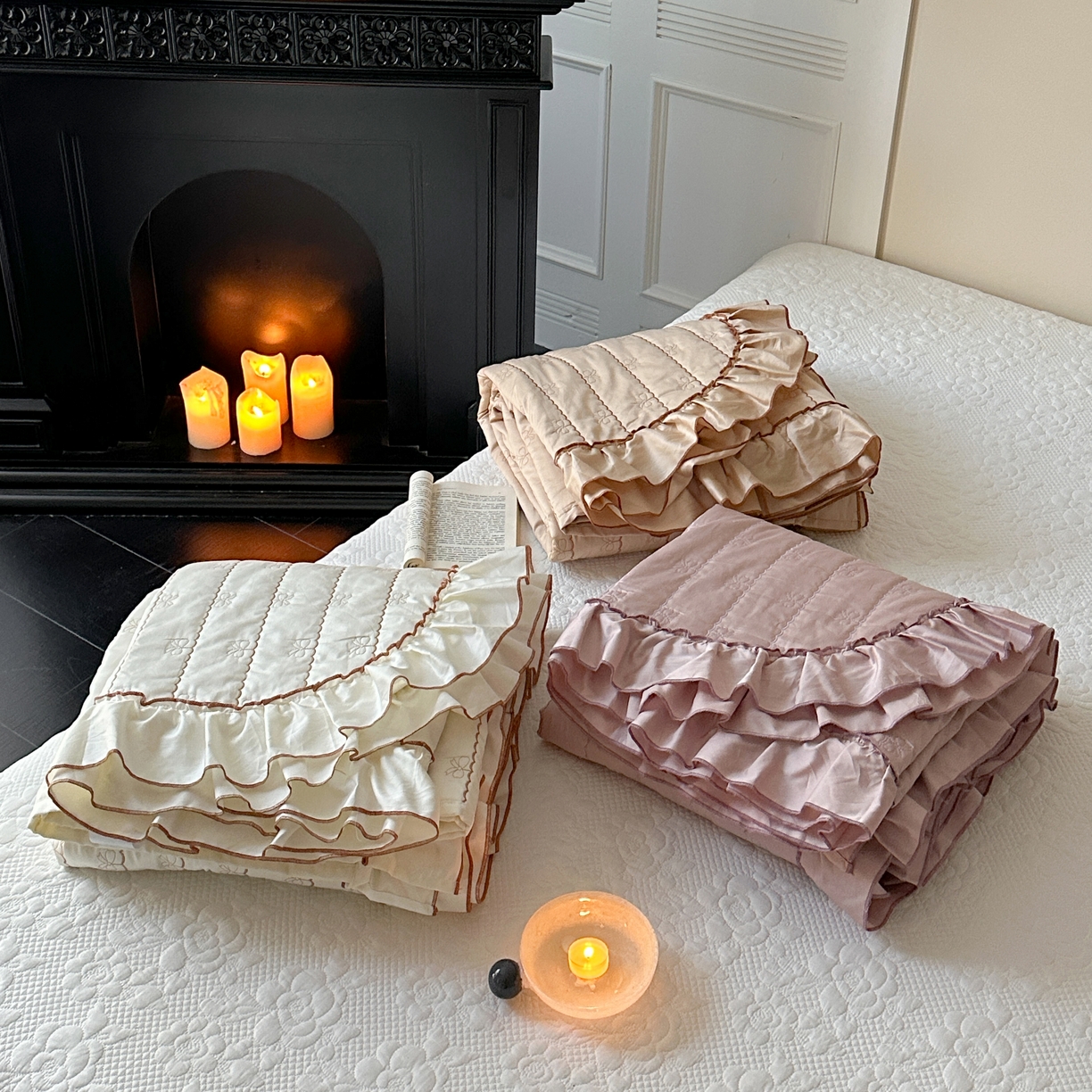 91家纺网 家纺一手货源 找家纺 琳可家居 2026新款60S长绒棉花边床盖A类双面全棉高温水洗-蝶恋系列 组合