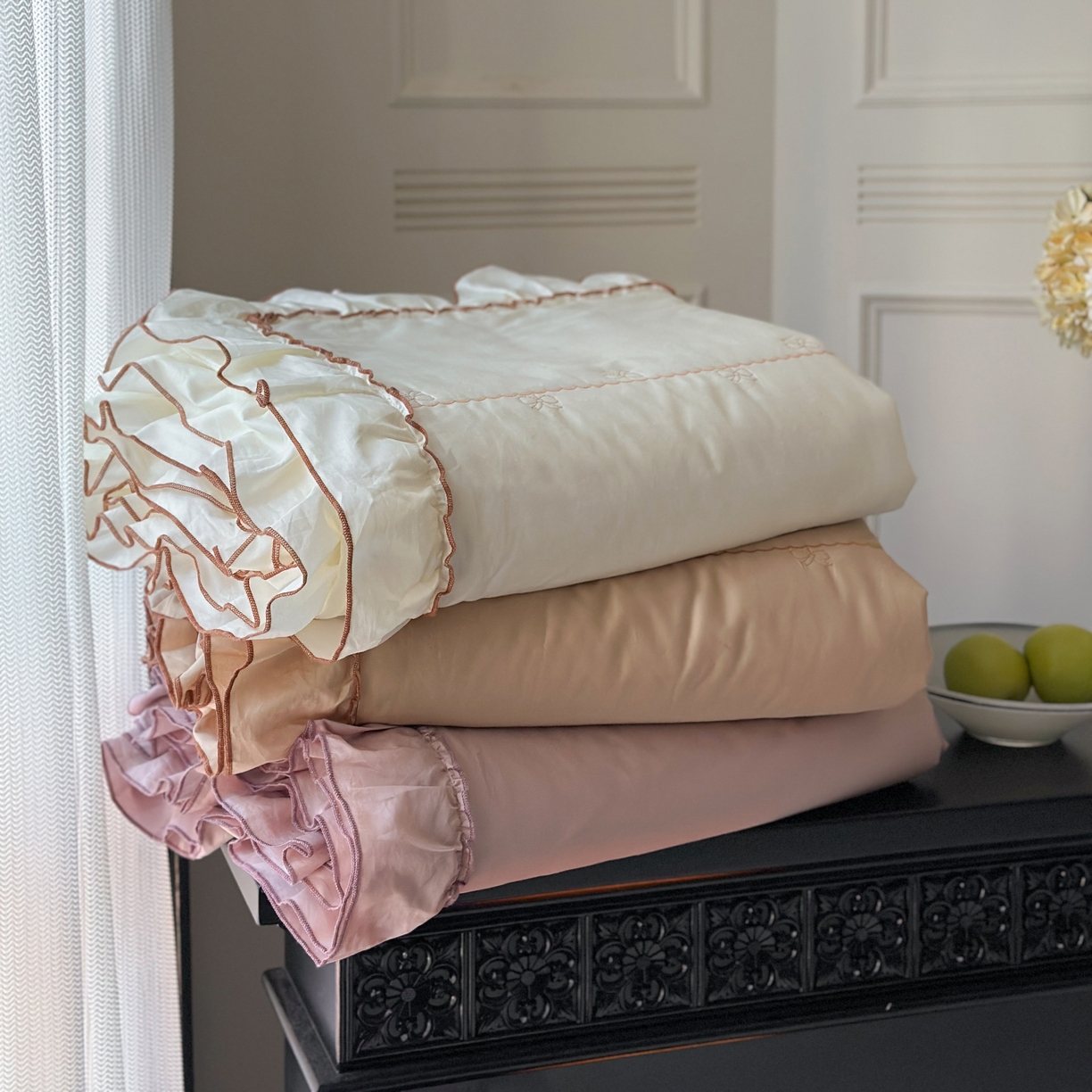 91家纺网 家纺一手货源 找家纺 琳可家居 2026新款60S长绒棉花边床盖A类双面全棉高温水洗-蝶恋系列 组合