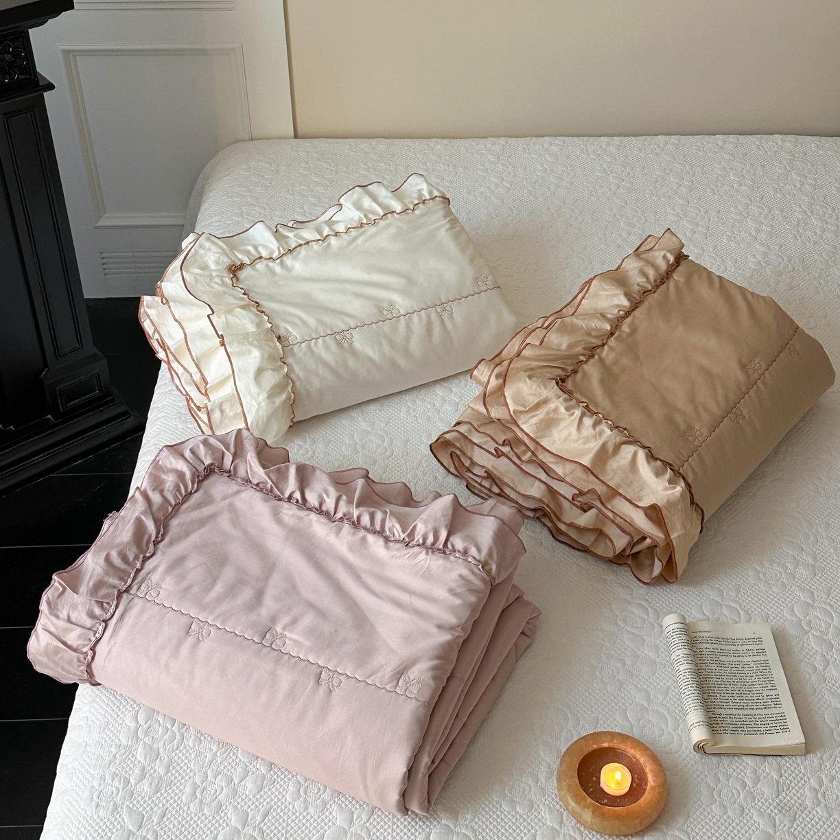 91家纺网 家纺一手货源 找家纺 琳可家居 2026新款60S长绒棉花边床盖A类双面全棉高温水洗-蝶恋系列 组合