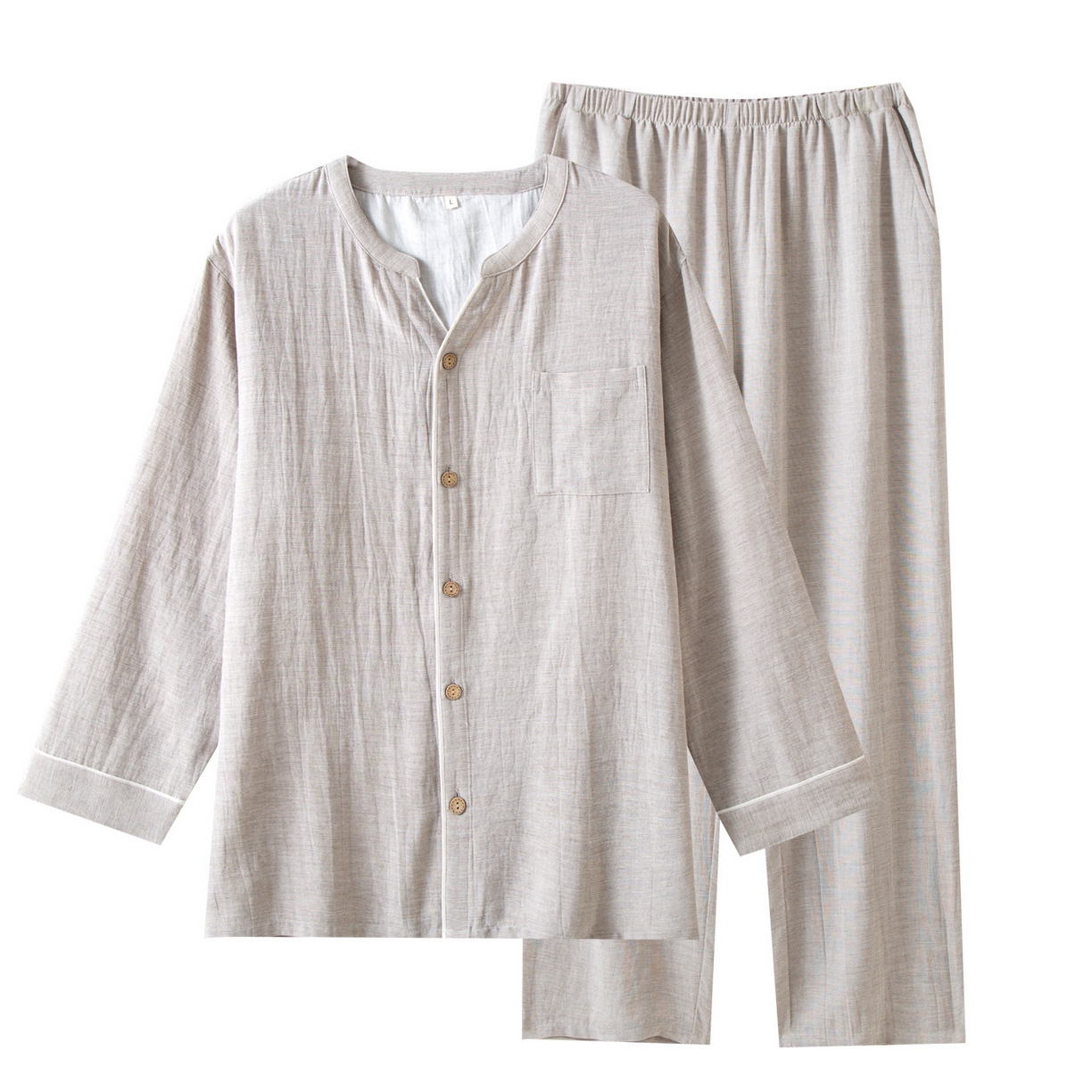 91家纺网 家纺一手货源 找家纺 （总）洛兰沙家居馆 2025新款无印风天丝麻睡衣男纯色家居服春秋夏薄款开衫睡衣套装可外穿