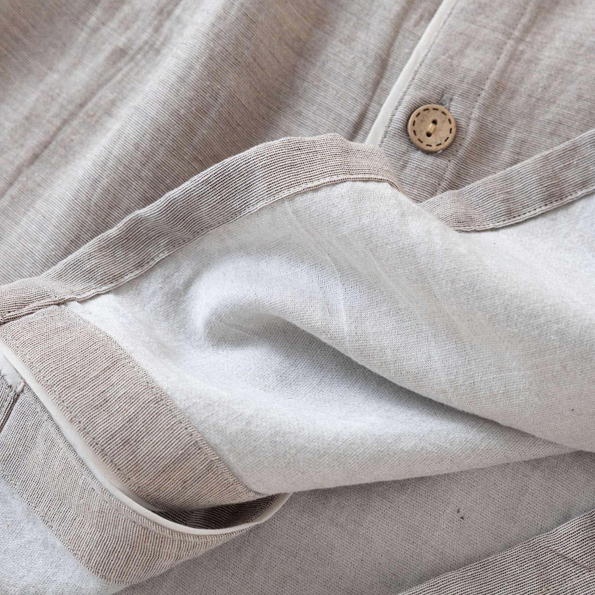 91家纺网 家纺一手货源 找家纺 （总）洛兰沙家居馆 2025新款无印风天丝麻睡衣男纯色家居服春秋夏薄款开衫睡衣套装可外穿