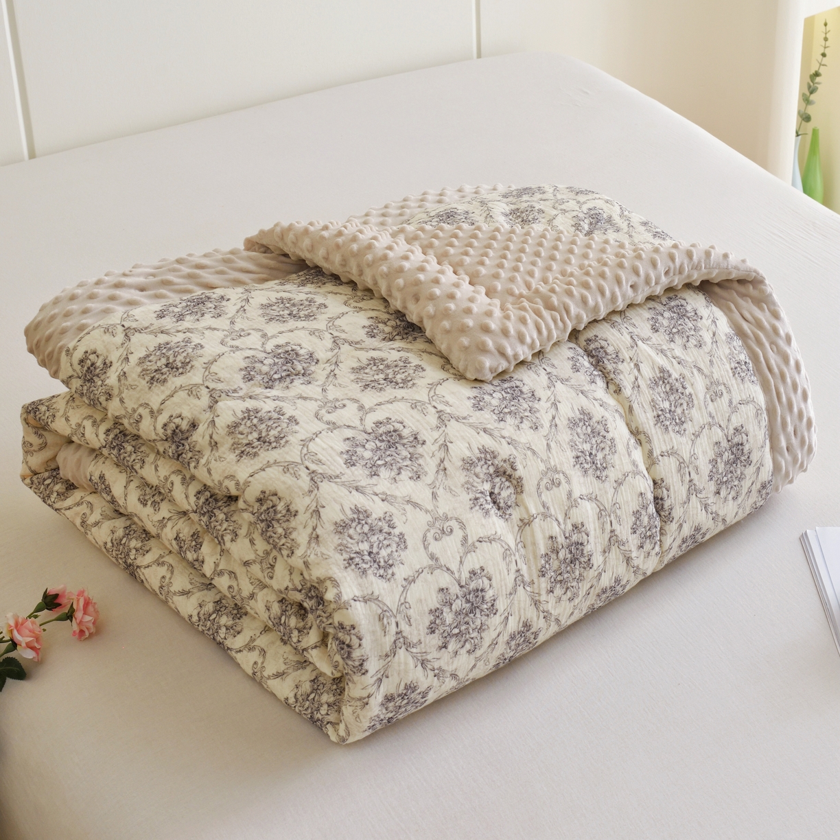 博尔菲 2026新款全棉皱皱纱豆豆被 全棉皱皱纱豆豆被-3