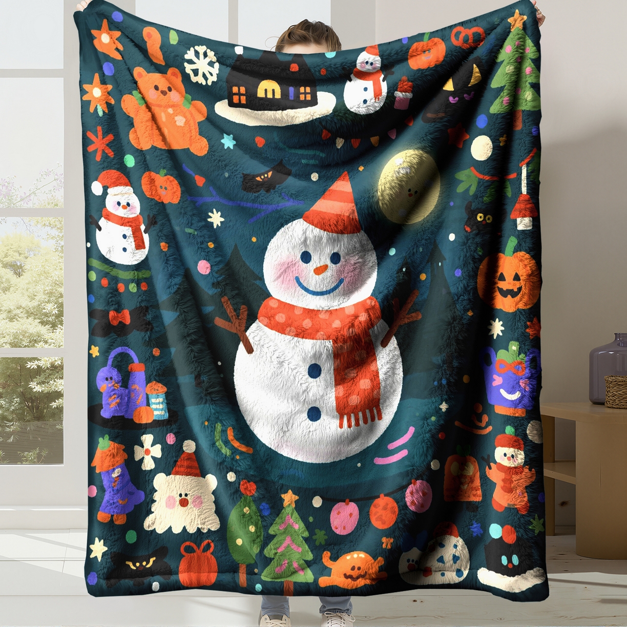 合纵跨境工厂 一件定制pod模式jit跨境200G牛奶绒毛毯单品一件代发shein亚马逊速卖通24小时发货圣诞系列 02510230025