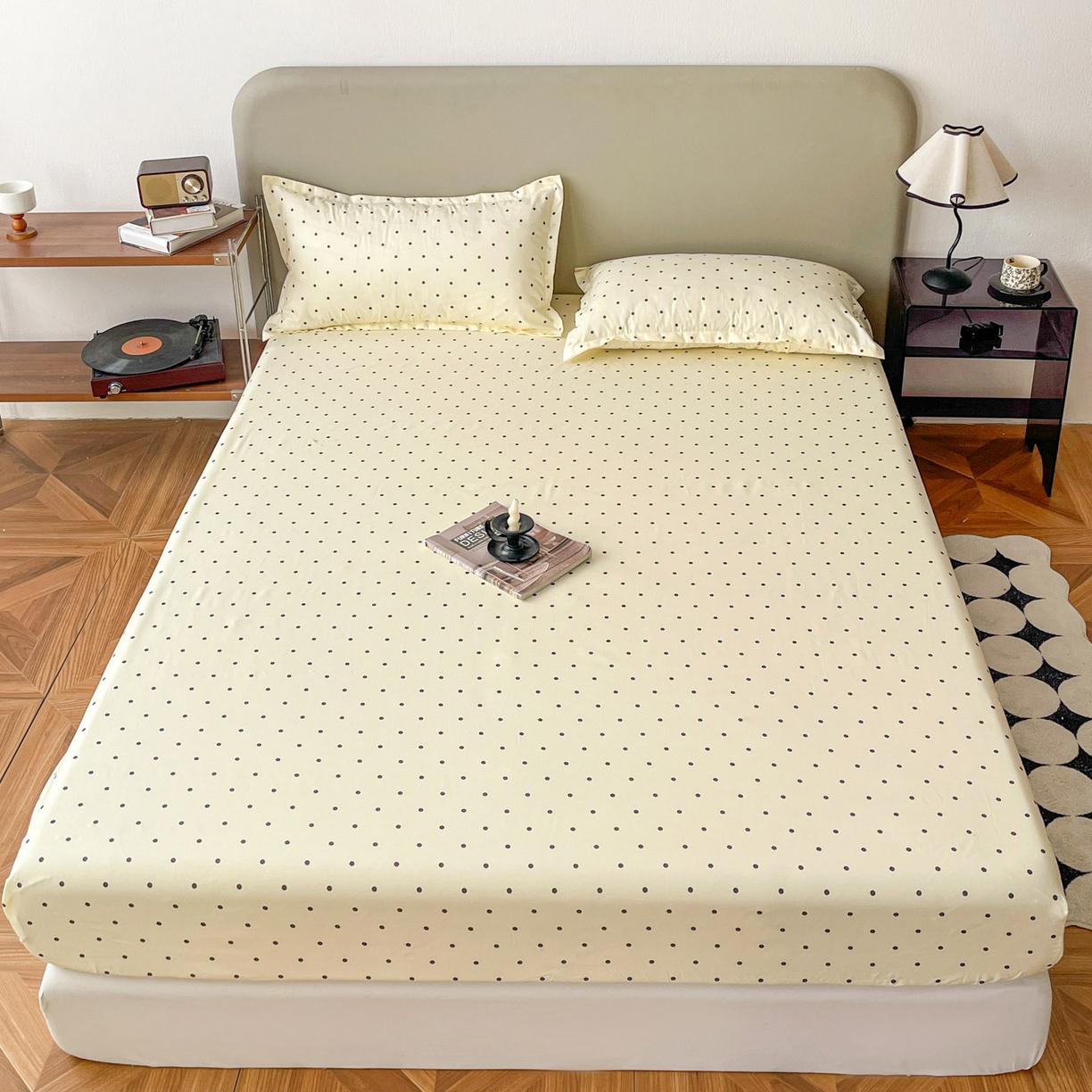 91家纺网 家纺一手货源 找家纺 楠沐家纺 2026新款无印风单层床笠床垫保护套 粉色波点