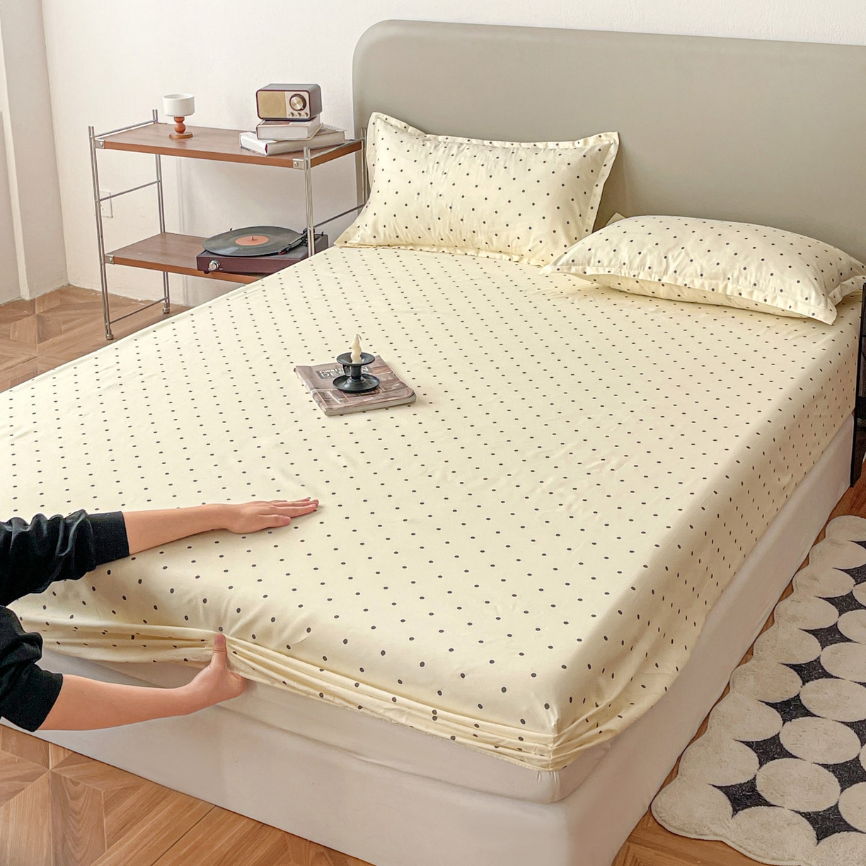 楠沐家纺 2026新款无印风单层床笠床垫保护套 粉色波点