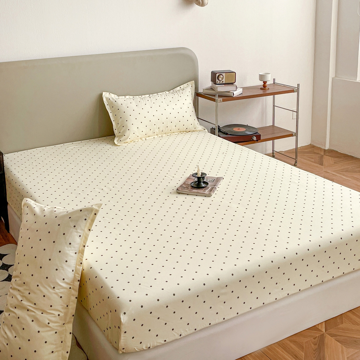 91家纺网 家纺一手货源 找家纺 楠沐家纺 2026新款无印风单层床笠床垫保护套 粉色波点