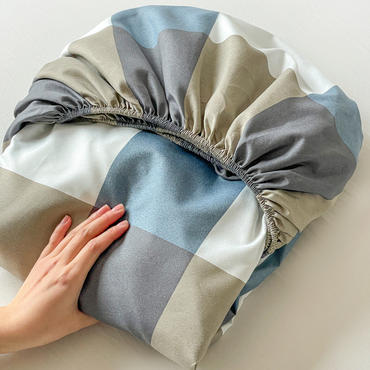 91家纺网 家纺一手货源 找家纺 楠沐家纺 2026新款无印风单层床笠床垫保护套 蓝大格