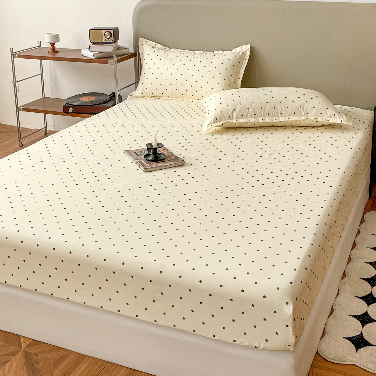 91家纺网 家纺一手货源 找家纺 楠沐家纺 2026新款无印风单层床笠床垫保护套 粉色波点