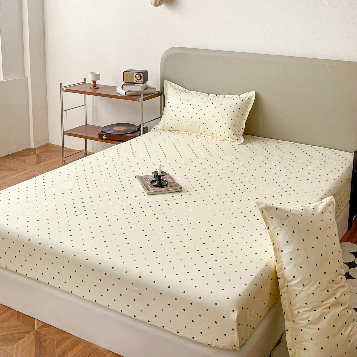 91家纺网 家纺一手货源 找家纺 楠沐家纺 2026新款无印风单层床笠床垫保护套 粉色波点