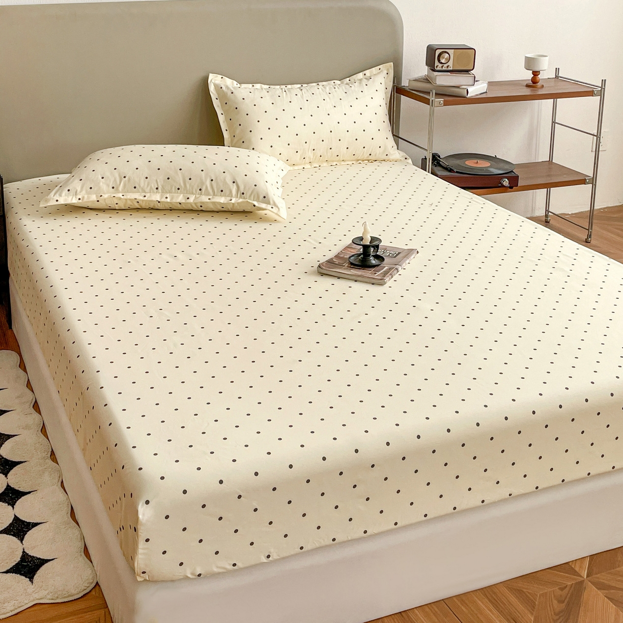 91家纺网 家纺一手货源 找家纺 楠沐家纺 2026新款无印风单层床笠床垫保护套 粉色波点