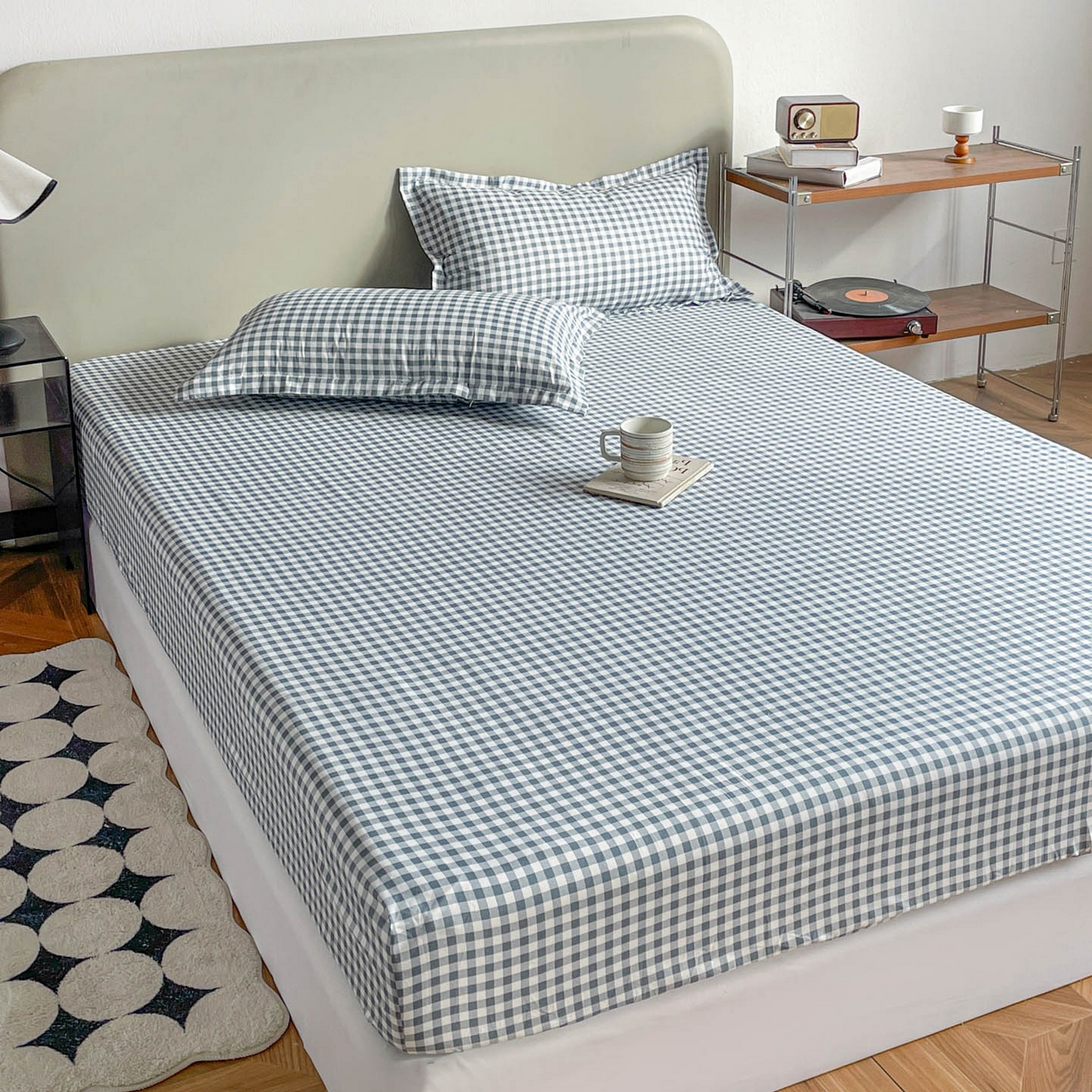 91家纺网 家纺一手货源 找家纺 楠沐家纺 2026新款无印风单层床笠床垫保护套 布丁格蓝