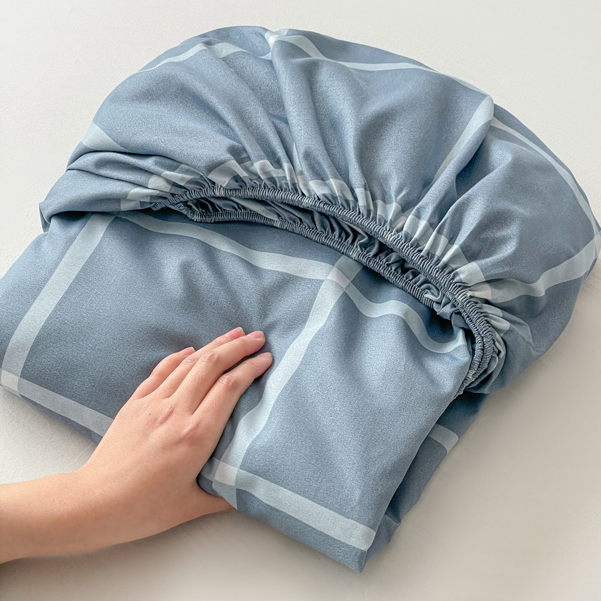 91家纺网 家纺一手货源 找家纺 楠沐家纺 2026新款无印风单层床笠床垫保护套 海蓝大格